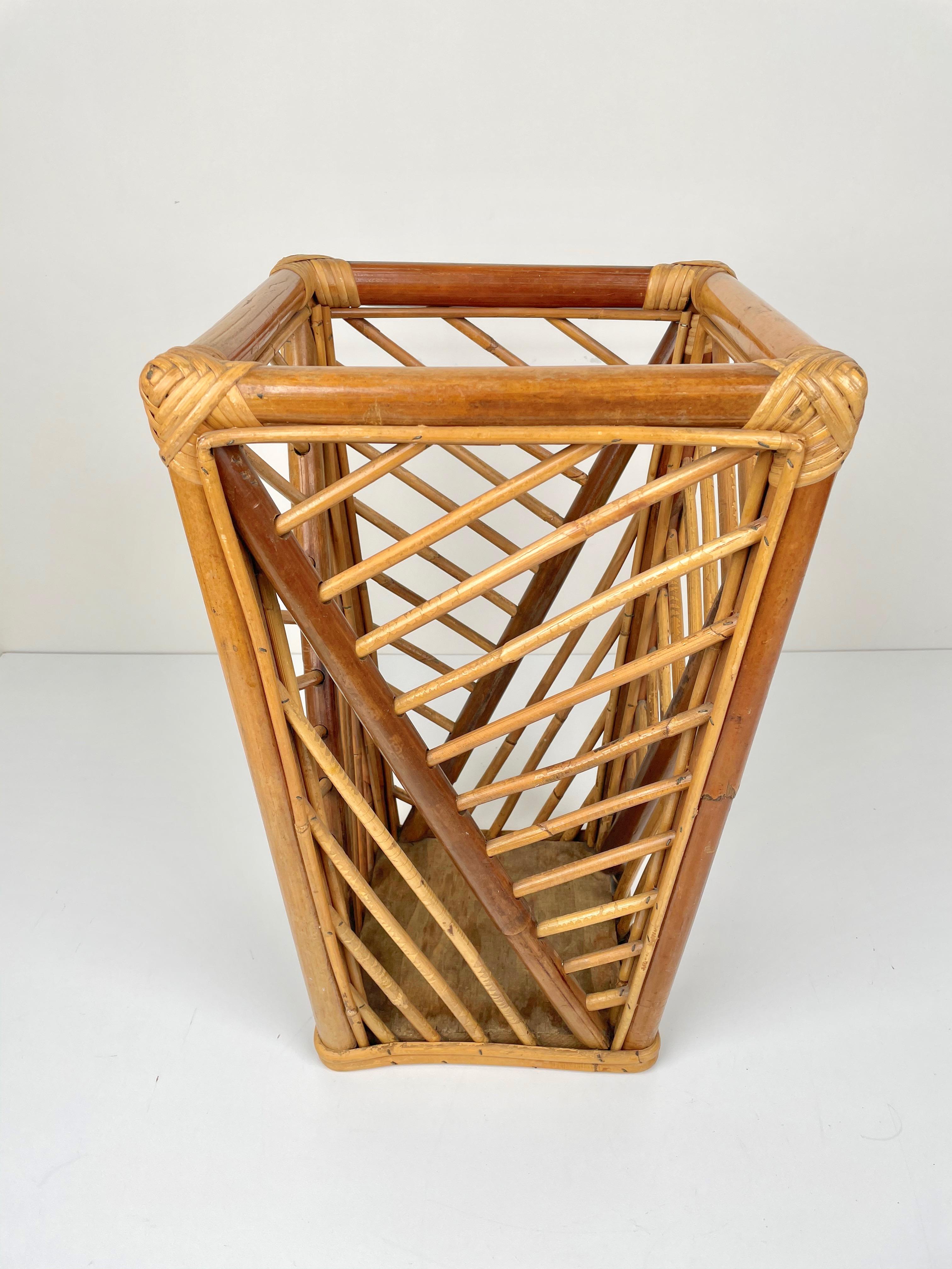 Mid-Century Modern Bamboo and Rattan Umbrella Stand, Italy, 1960s For Sale 10