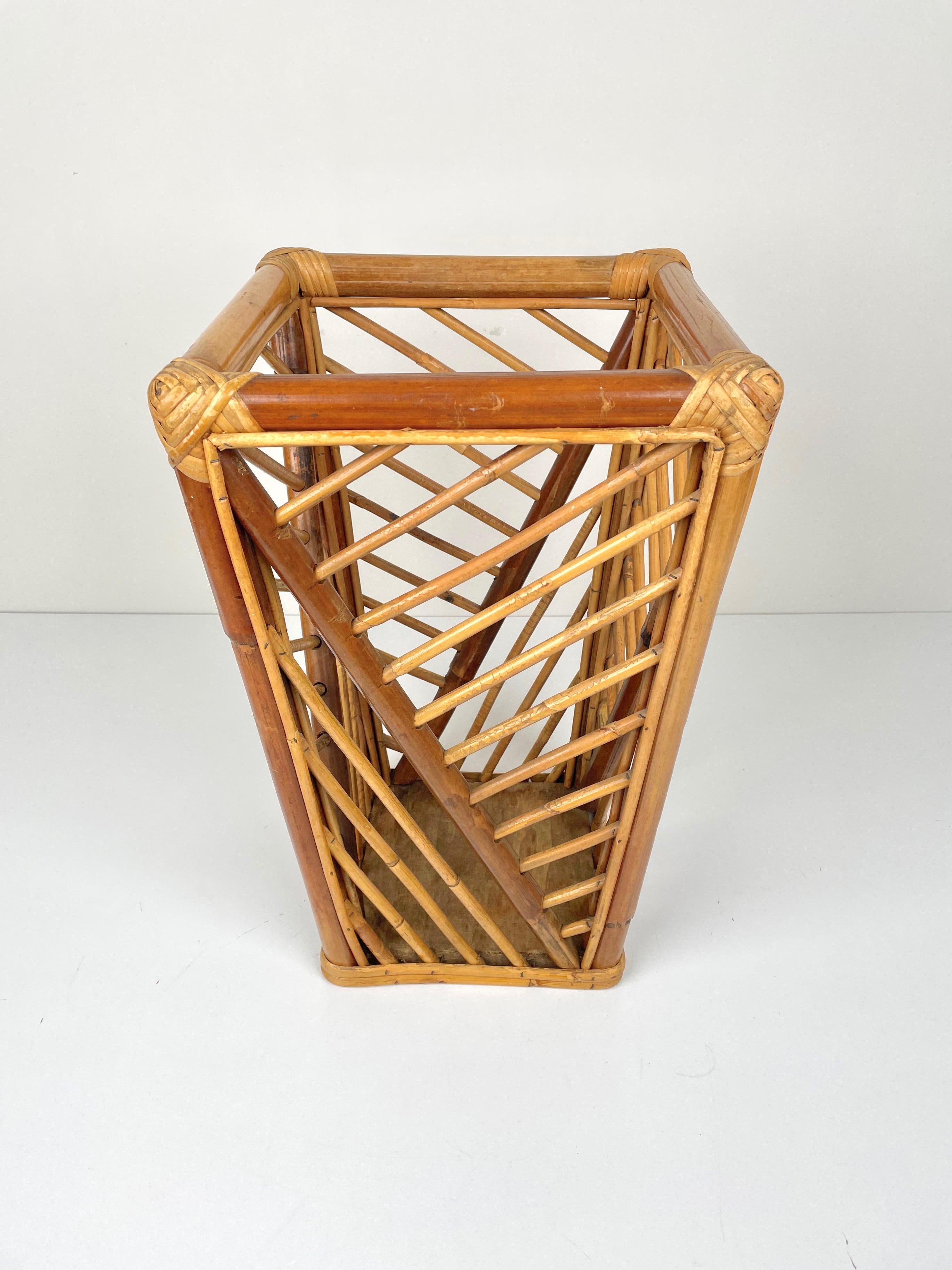 Italian Mid-Century Modern Bamboo and Rattan Umbrella Stand, Italy, 1960s For Sale