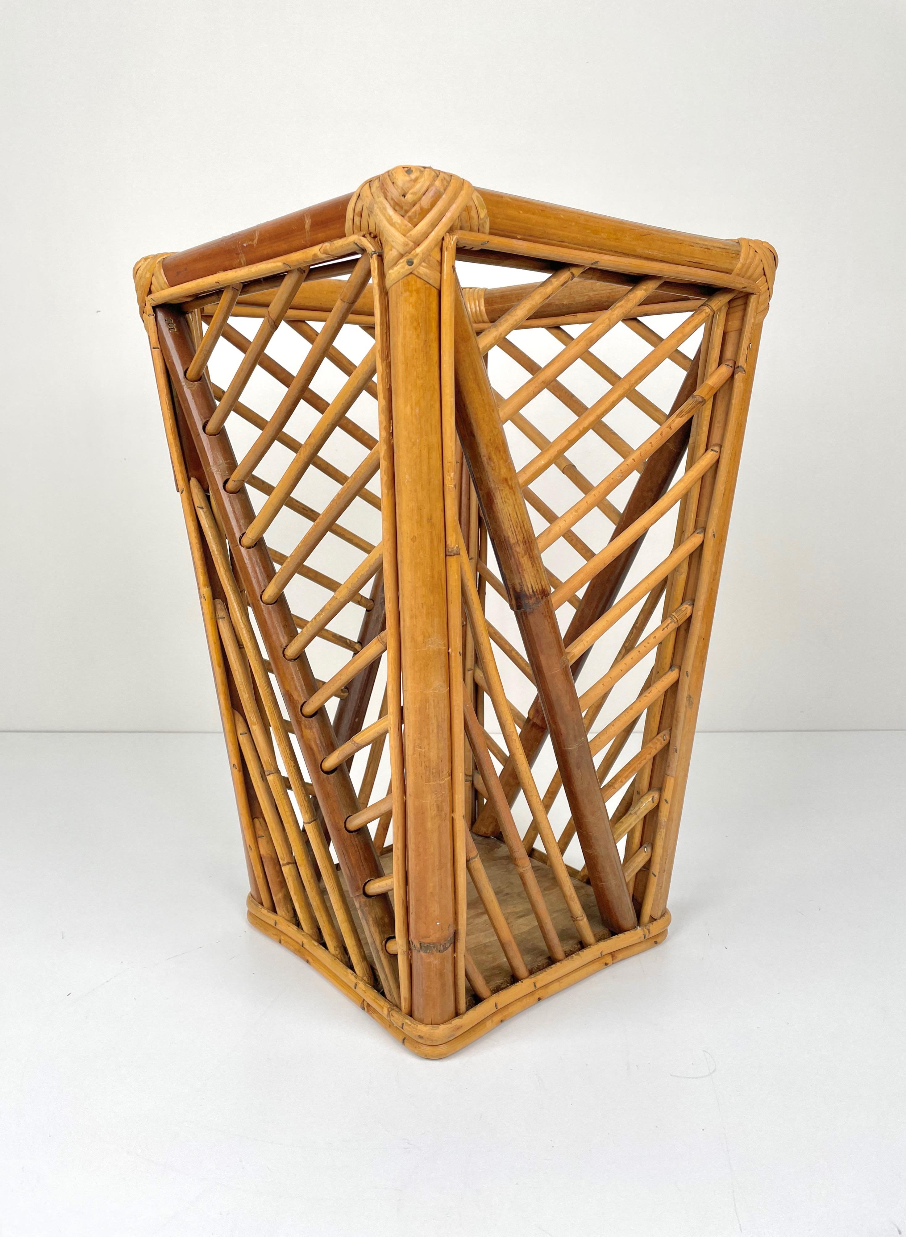 Mid-20th Century Mid-Century Modern Bamboo and Rattan Umbrella Stand, Italy, 1960s For Sale
