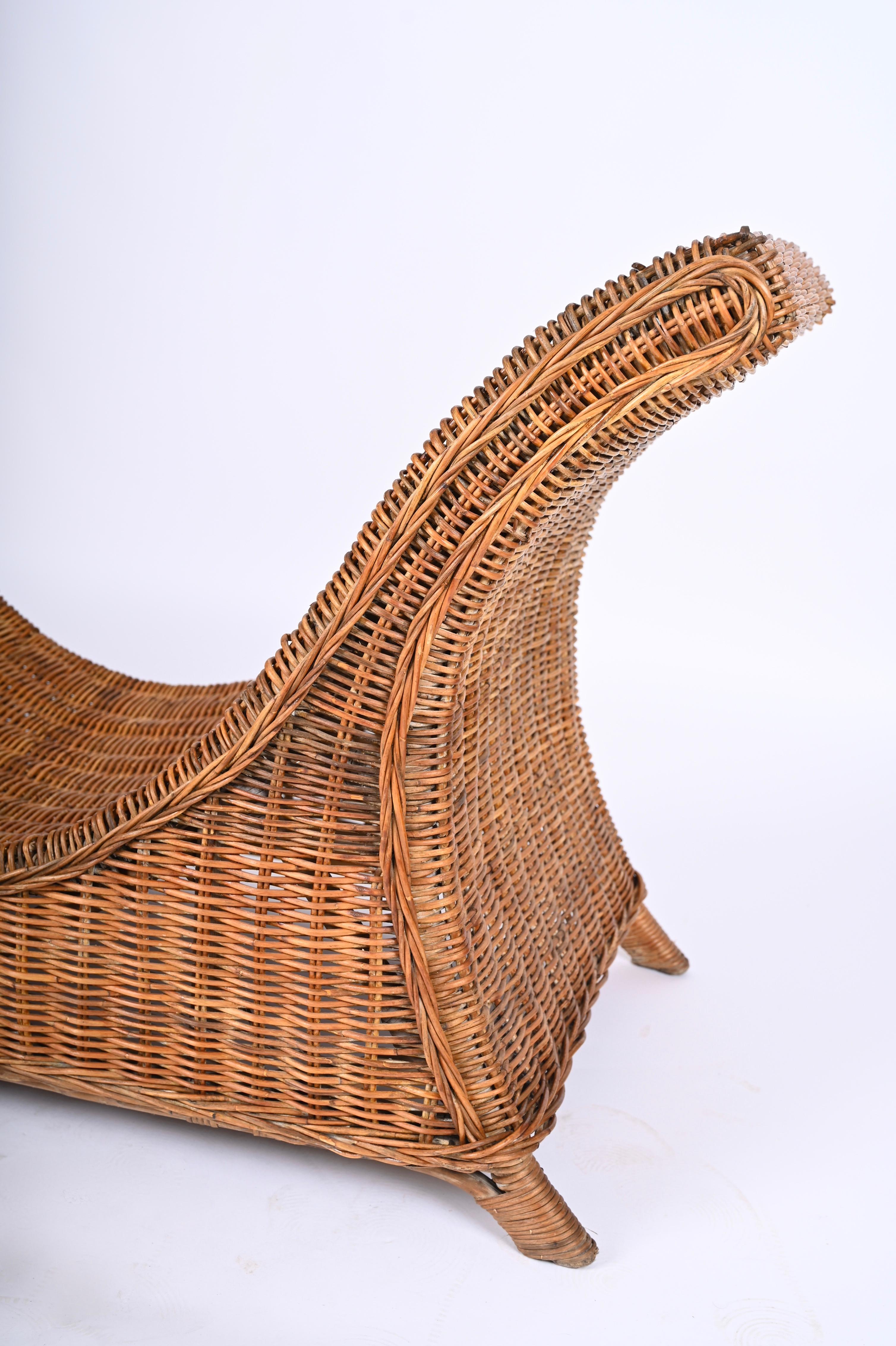 Midcentury Modern Bamboo and Wicker Italian Chaise Longue, 1960s For Sale 7