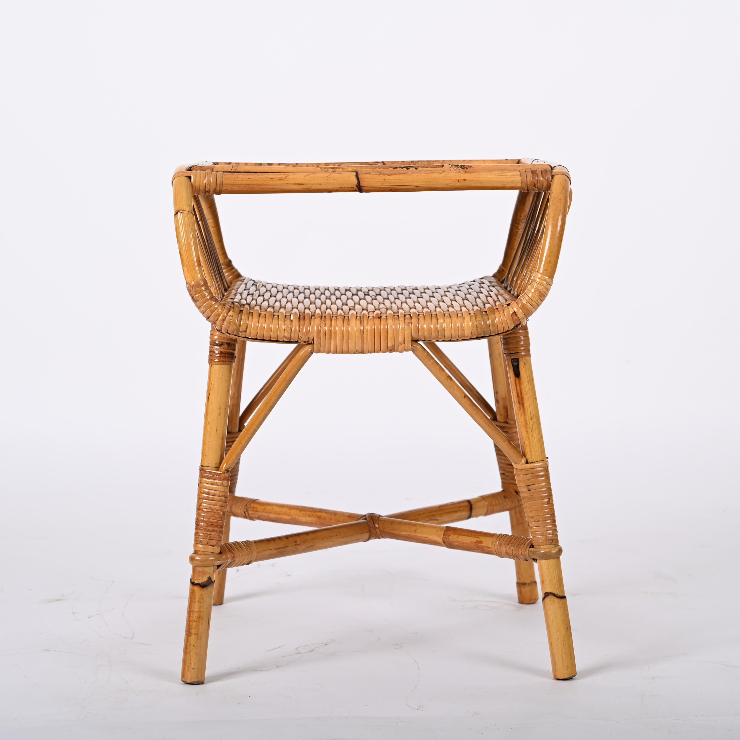 Midcentury Modern Bamboo Rattan and Wood Italian Bedside Table, 1960s 4