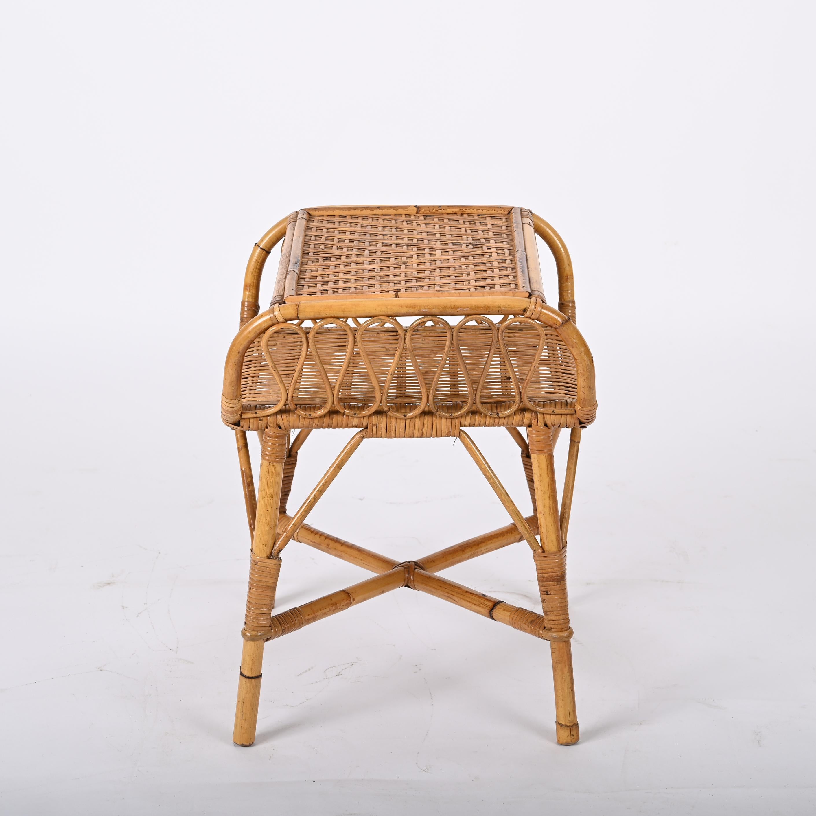 Midcentury Modern Bamboo Rattan and Wood Italian Bedside Table, 1960s 6