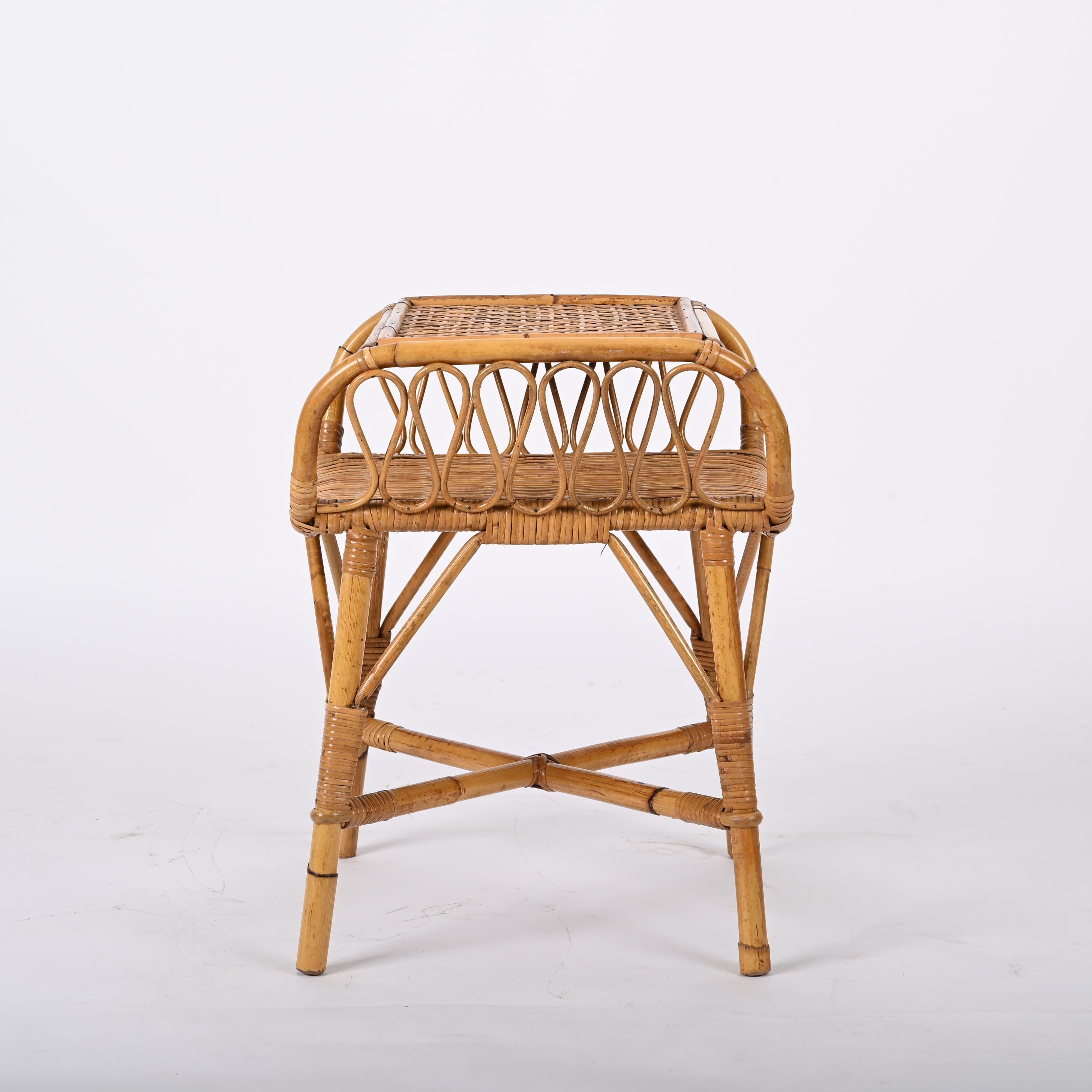 Midcentury Modern Bamboo Rattan and Wood Italian Bedside Table, 1960s 7