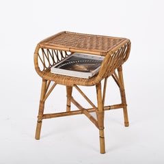 Midcentury Modern Bamboo Rattan and Wood Italian Bedside Table, 1960s