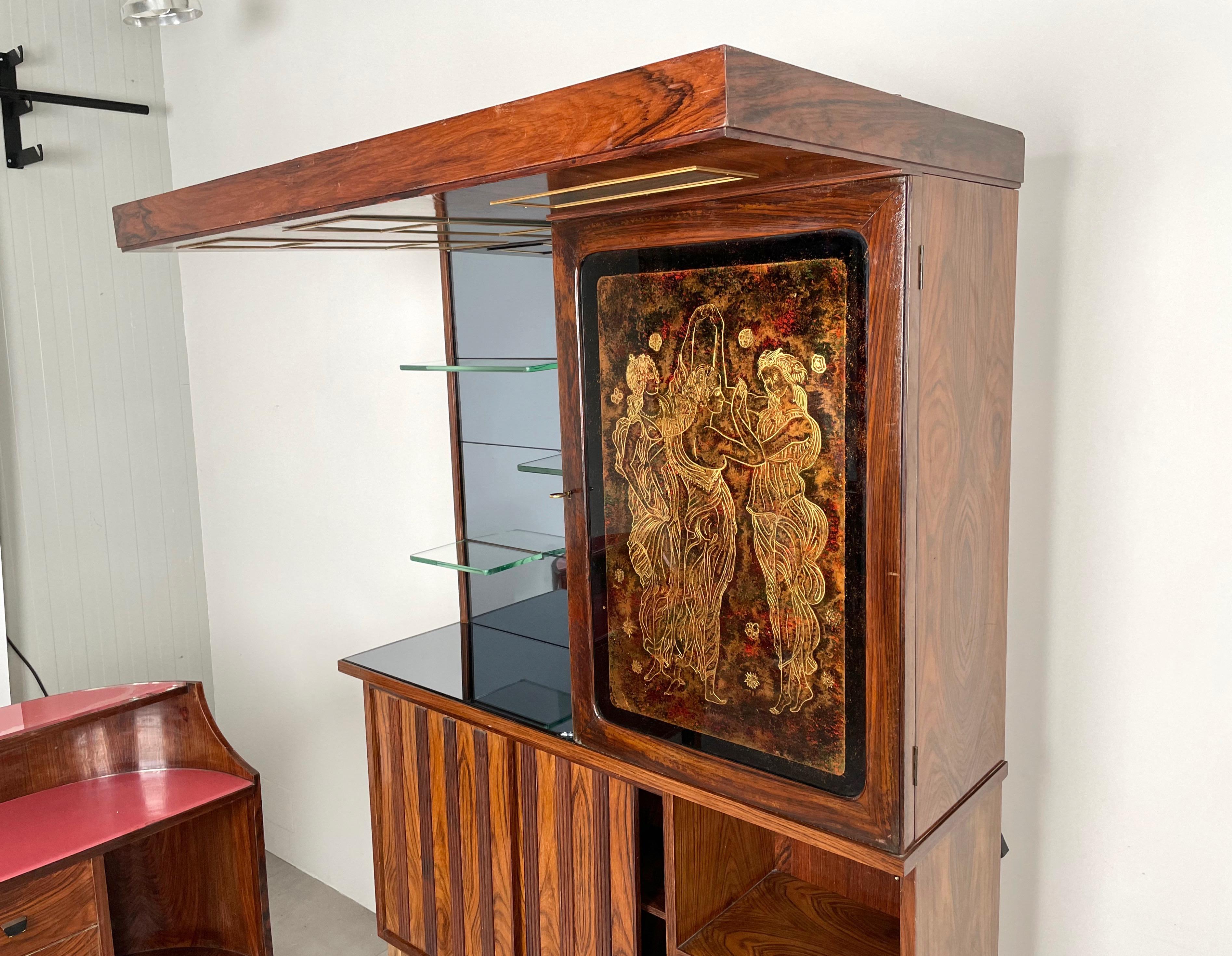 Mid-Century Modern Bar Cabinet in Wood, Mirror and Glass, Italy, 1960s For Sale 2