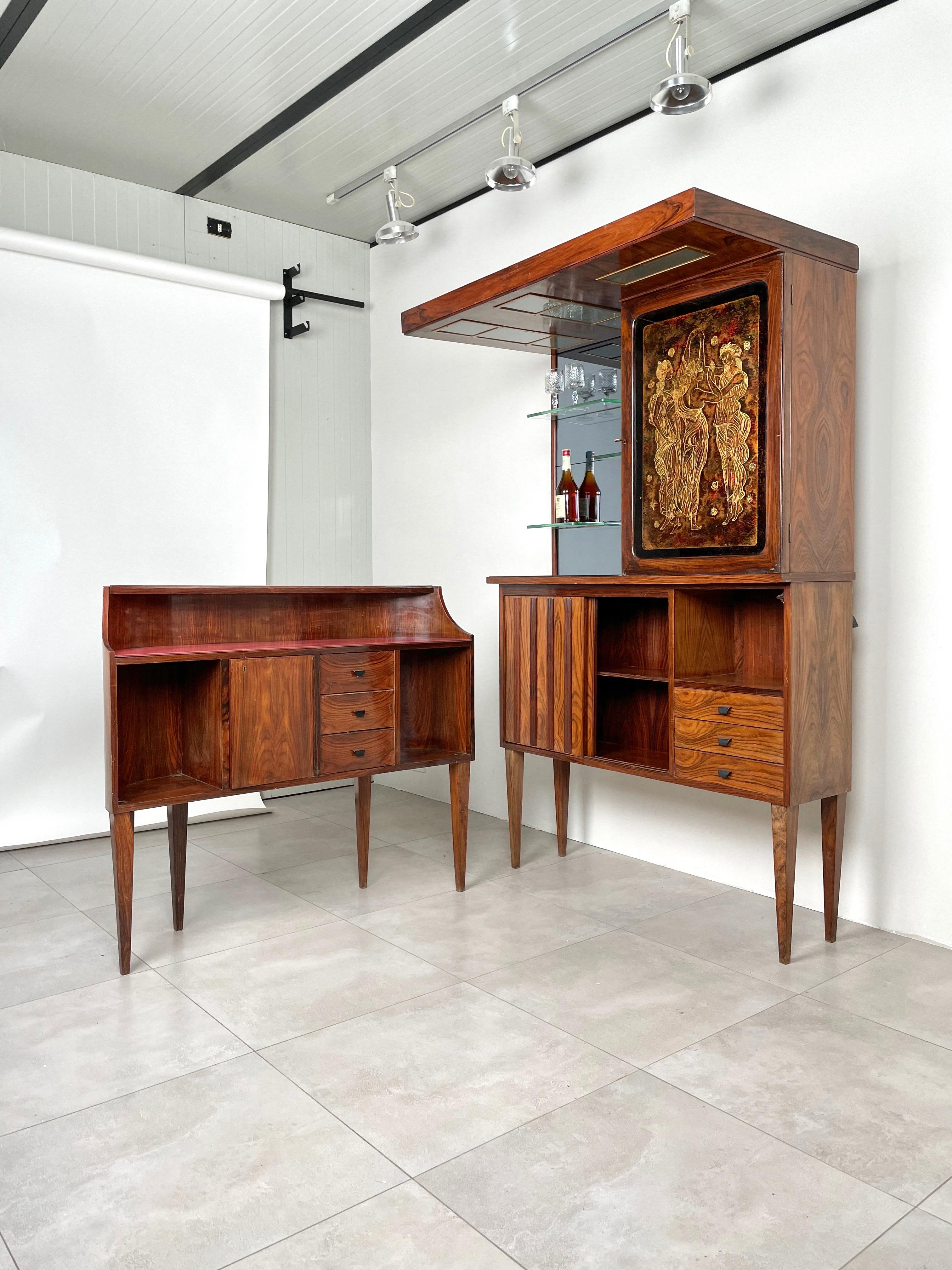 Mid-Century Modern Barschrank aus Holz, Spiegel und Glas, Italien, 1960er Jahre im Zustand „Gut“ im Angebot in Rome, IT