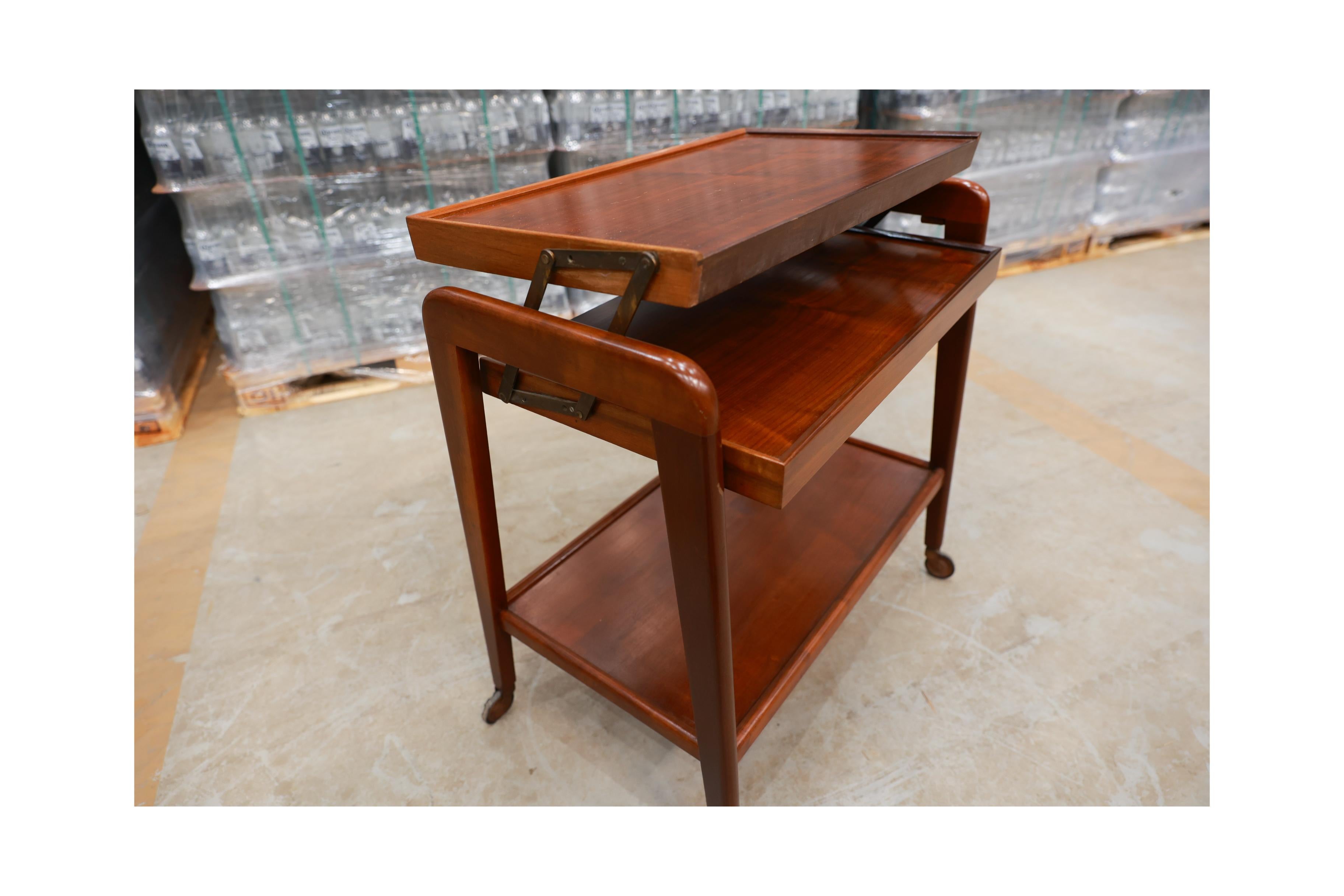 Midcentury Modern Bar Cart in Hardwood & Brass by Ming Moveis, Brazil, 1950's For Sale 3