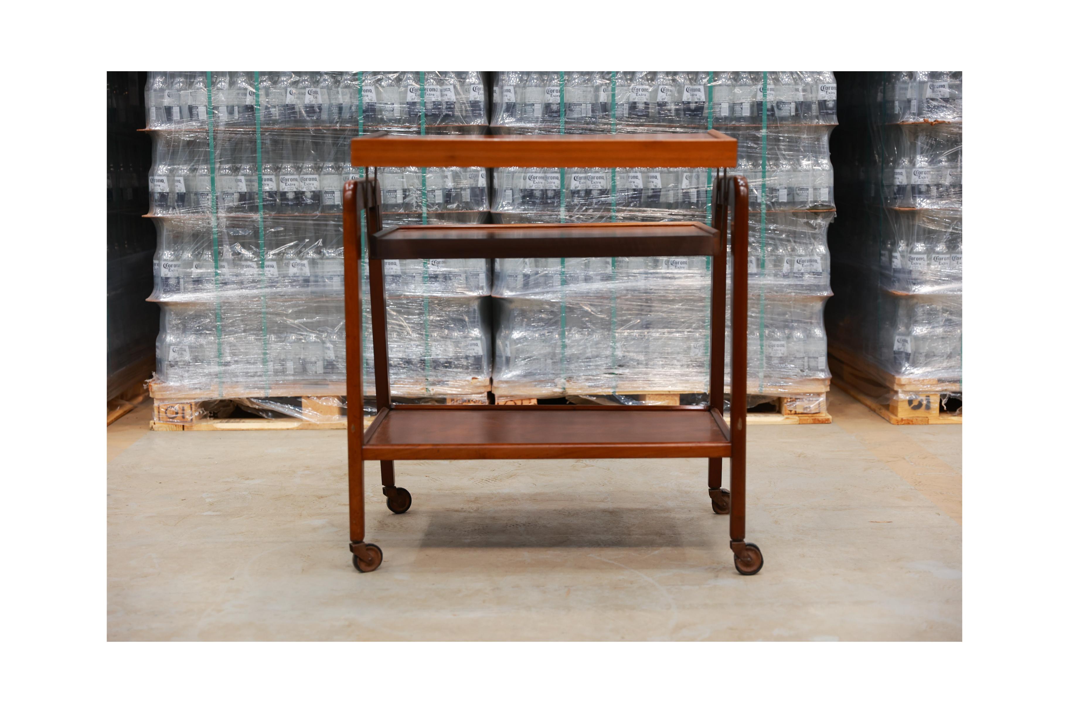 Midcentury Modern Bar Cart aus Hartholz und Messing von Ming Moveis, Brasilien, 1950er Jahre (Moderne der Mitte des Jahrhunderts) im Angebot