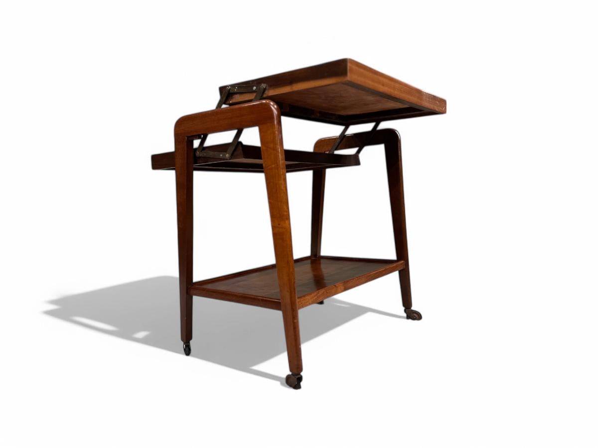 Mid-Century Modern Chariot de bar moderne du milieu du siècle en bois dur et laiton de Ming Moveis, Brésil, années 1950 en vente