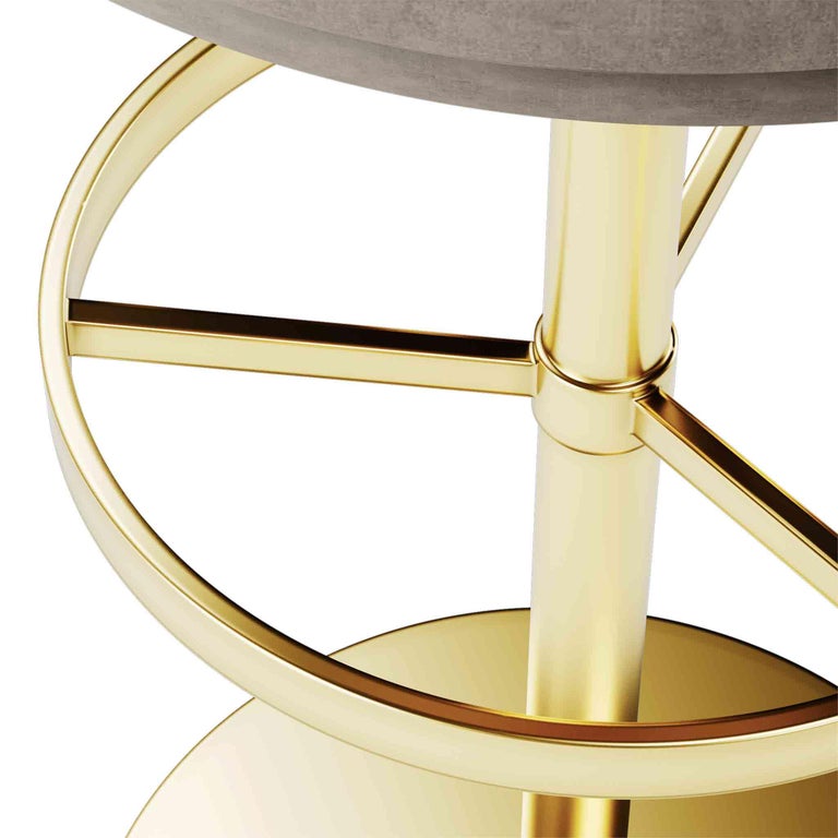 Modern Bar Chair Counter Height In Velvet Upholstery & Polished Brass For Sale