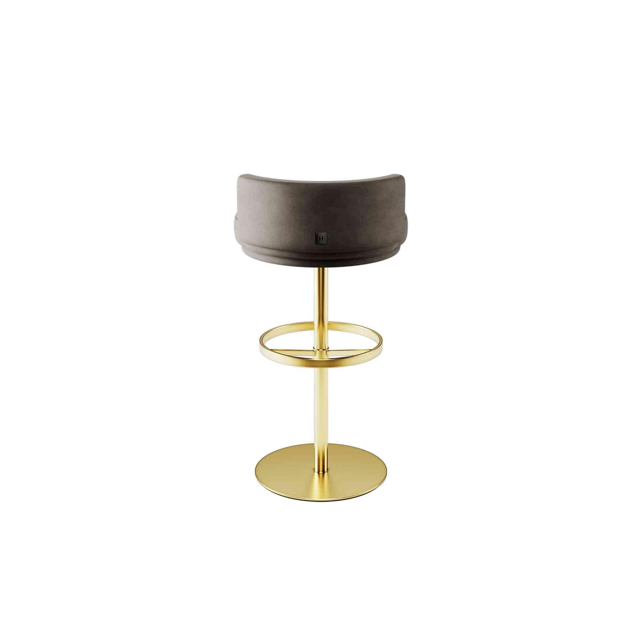 Portuguese Bar Chair Counter Height In Velvet Upholstery & Polished Brass For Sale