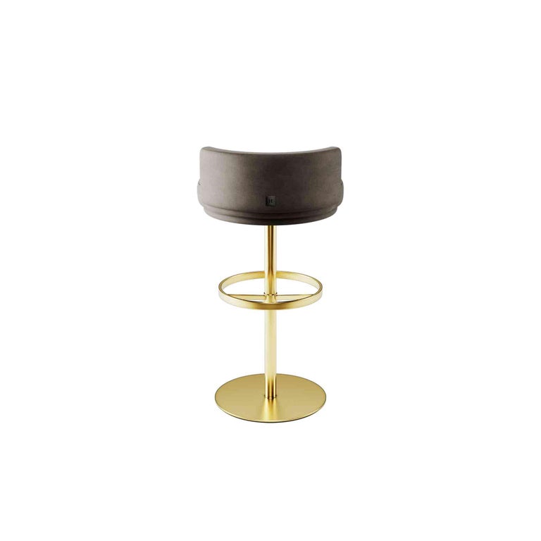 Hand-Crafted Bar Chair Counter Height In Velvet Upholstery & Polished Brass For Sale