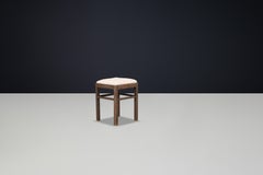 Moderner Hocker aus Buchenholz mit Teddy Bouclé-Polsterung, 1950er Jahre