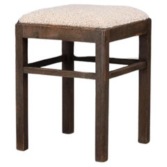 Midcentury Modern Beechwood Stool with Teddy Bouclé Upholstery, 1950s
