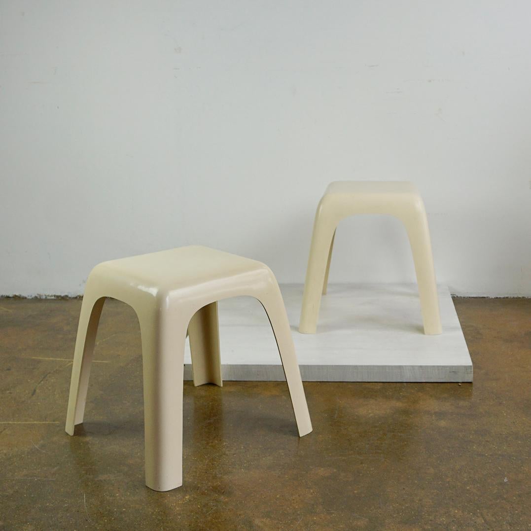 This Pair of charming Side tables or stools were designed by Castiglioni, Gaviraghi and Lanza for Valenti Milano in 1982.

This beautiful and timeless design pieces are made of an unibody moulded ABS chassis – a one-of-a-kind design concept with an