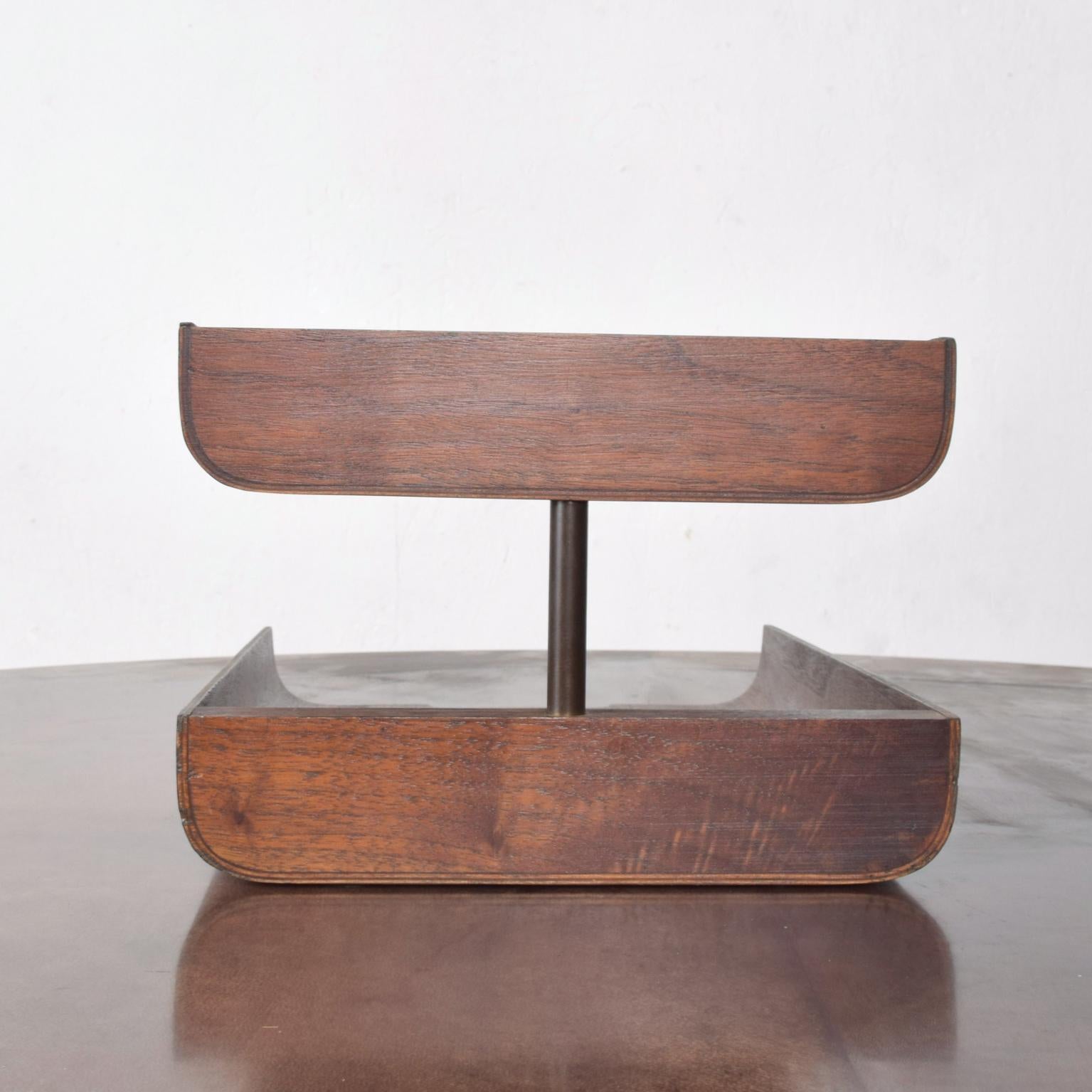 Mid-Century Modern Bent Plywood Office Desk Paper Holder Tray in Walnut 3