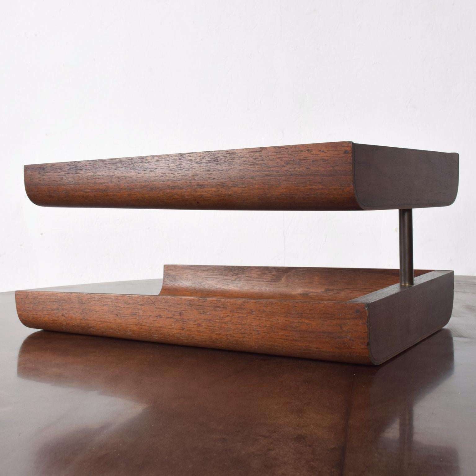 Mid-Century Modern Bent Plywood Office Desk Paper Holder Tray in Walnut 1
