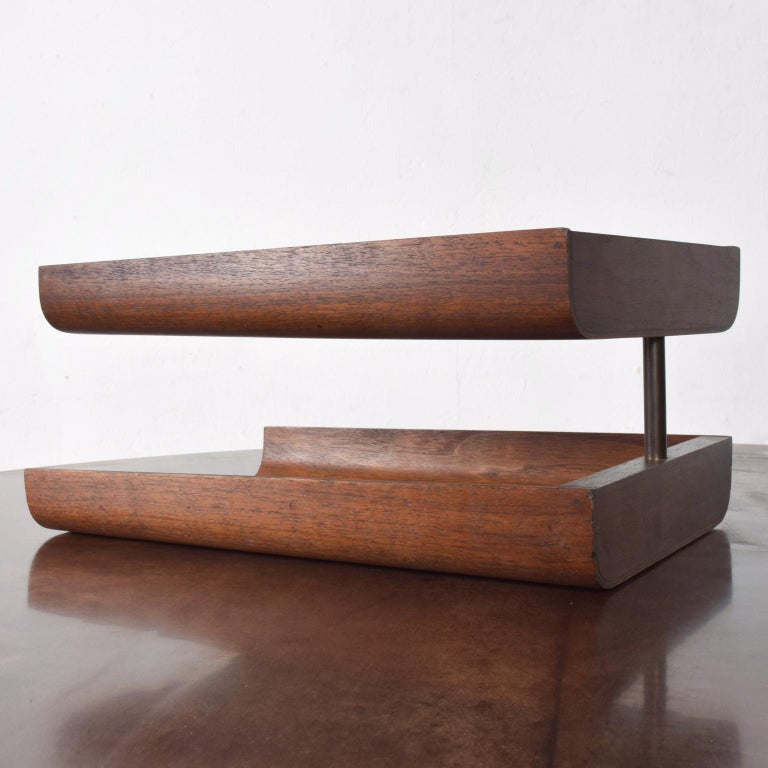 MidCentury Modern Bent Plywood Office Desk Paper Holder Tray in Walnut