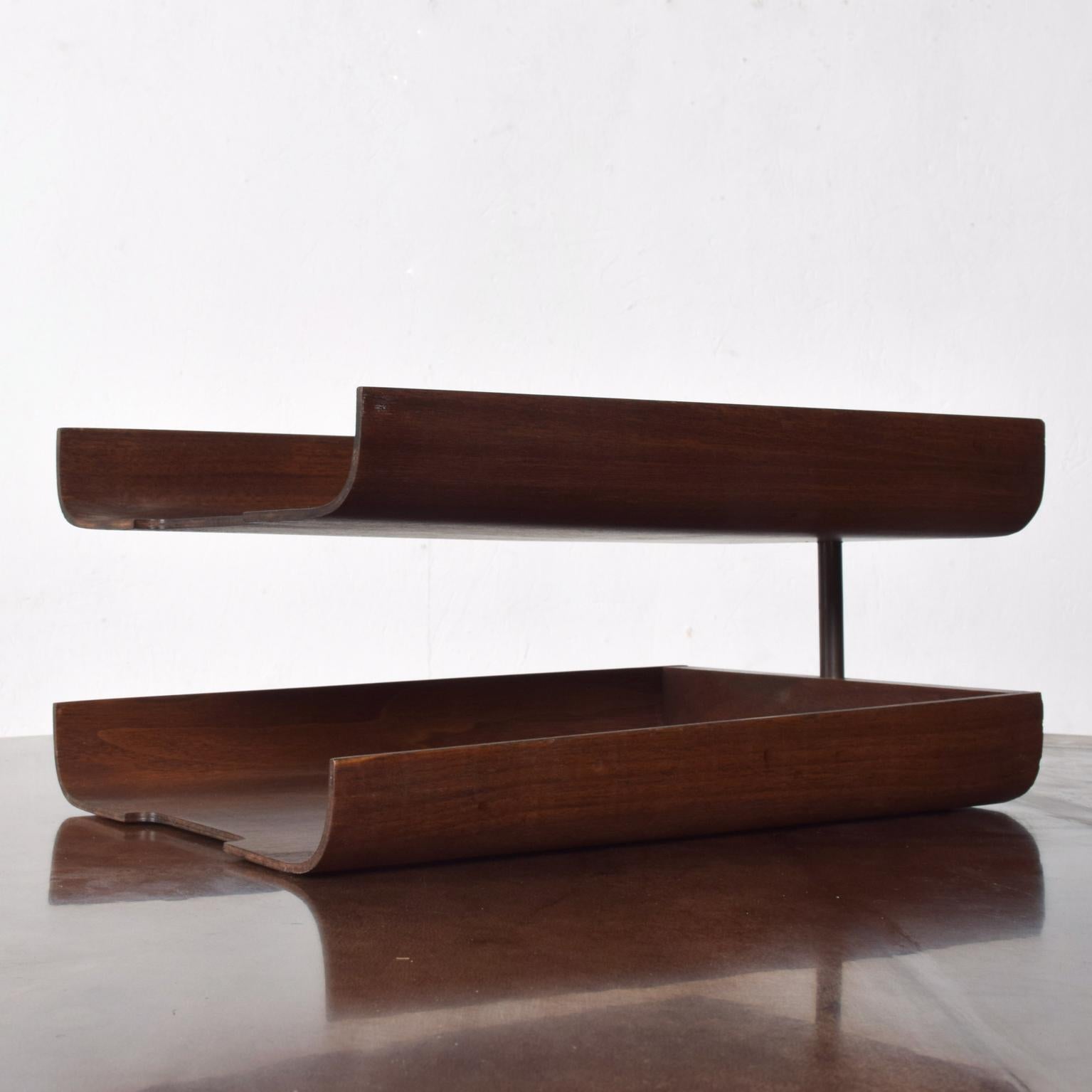 Mid-Century Modern Bent Plywood Office Desk Paper Holder Tray in Walnut 2