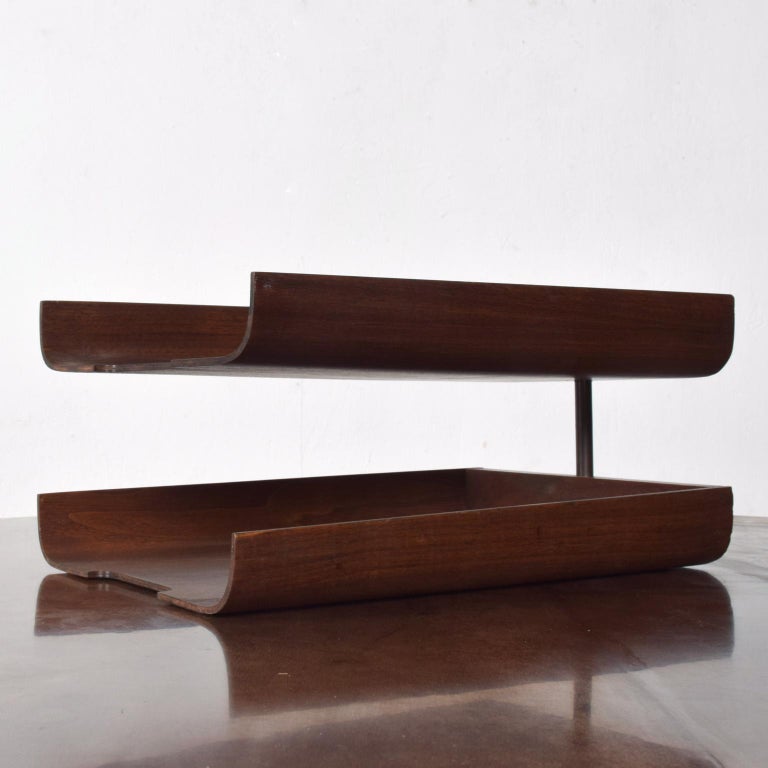 MidCentury Modern Bent Plywood Office Desk Paper Holder Tray in Walnut
