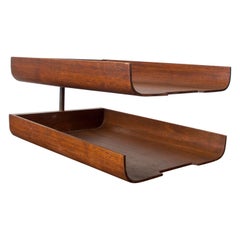 Mid-Century Modern Bent Plywood Office Desk Paper Holder Tray in Walnut
