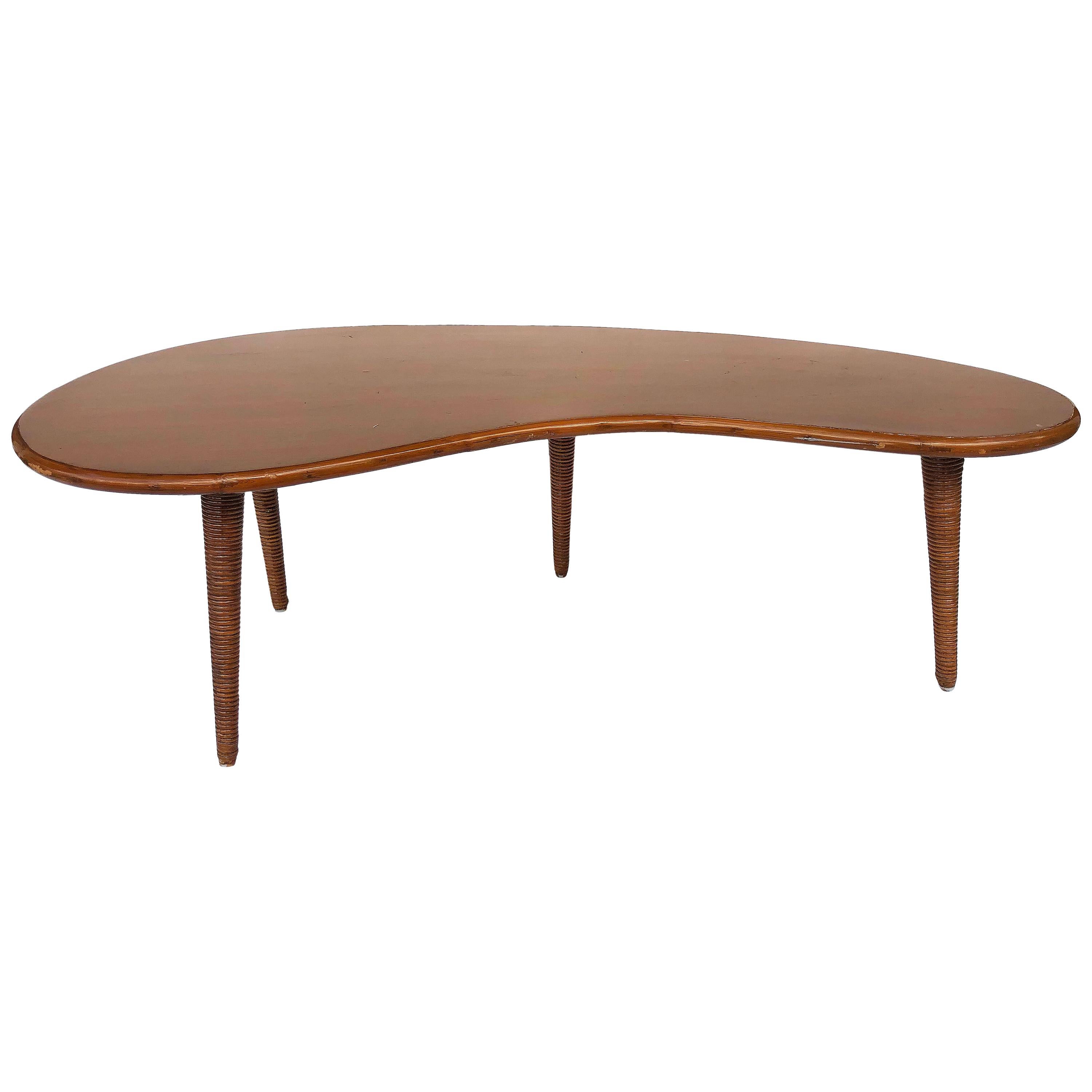 Mid-Century Modern Biomorphic Form Coffee Table with Tapered Reed Legs