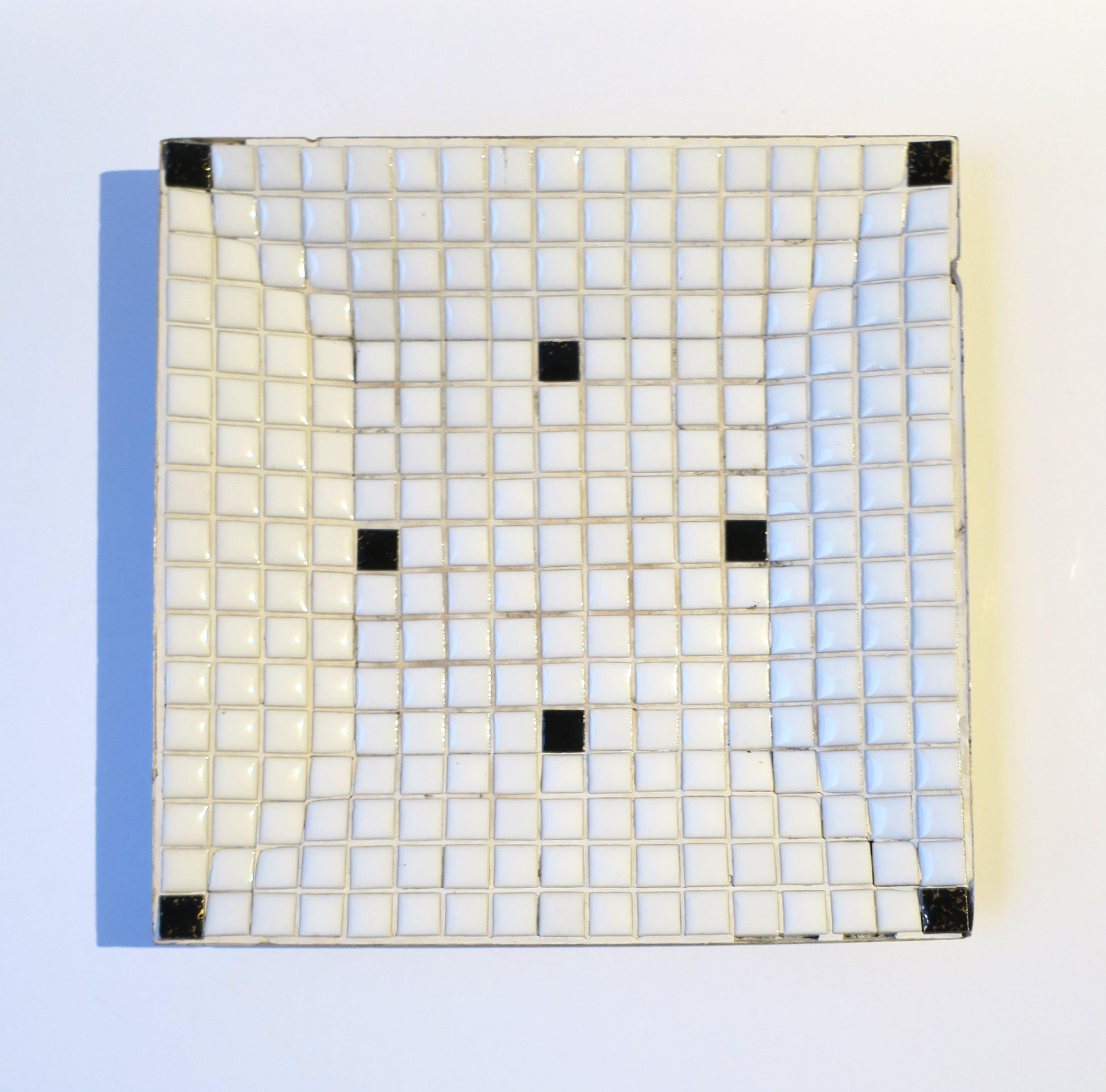 Mid-Century Modern Midcentury Modern Black and White Mosaic Tile Dish or Catchall For Sale