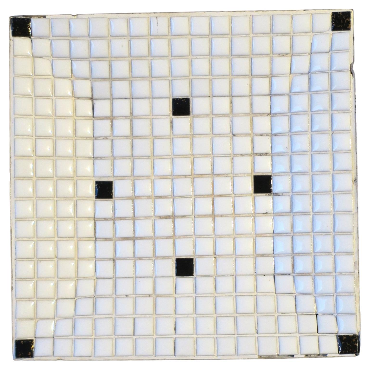 Midcentury Modern Black and White Mosaic Tile Dish or Catchall For Sale
