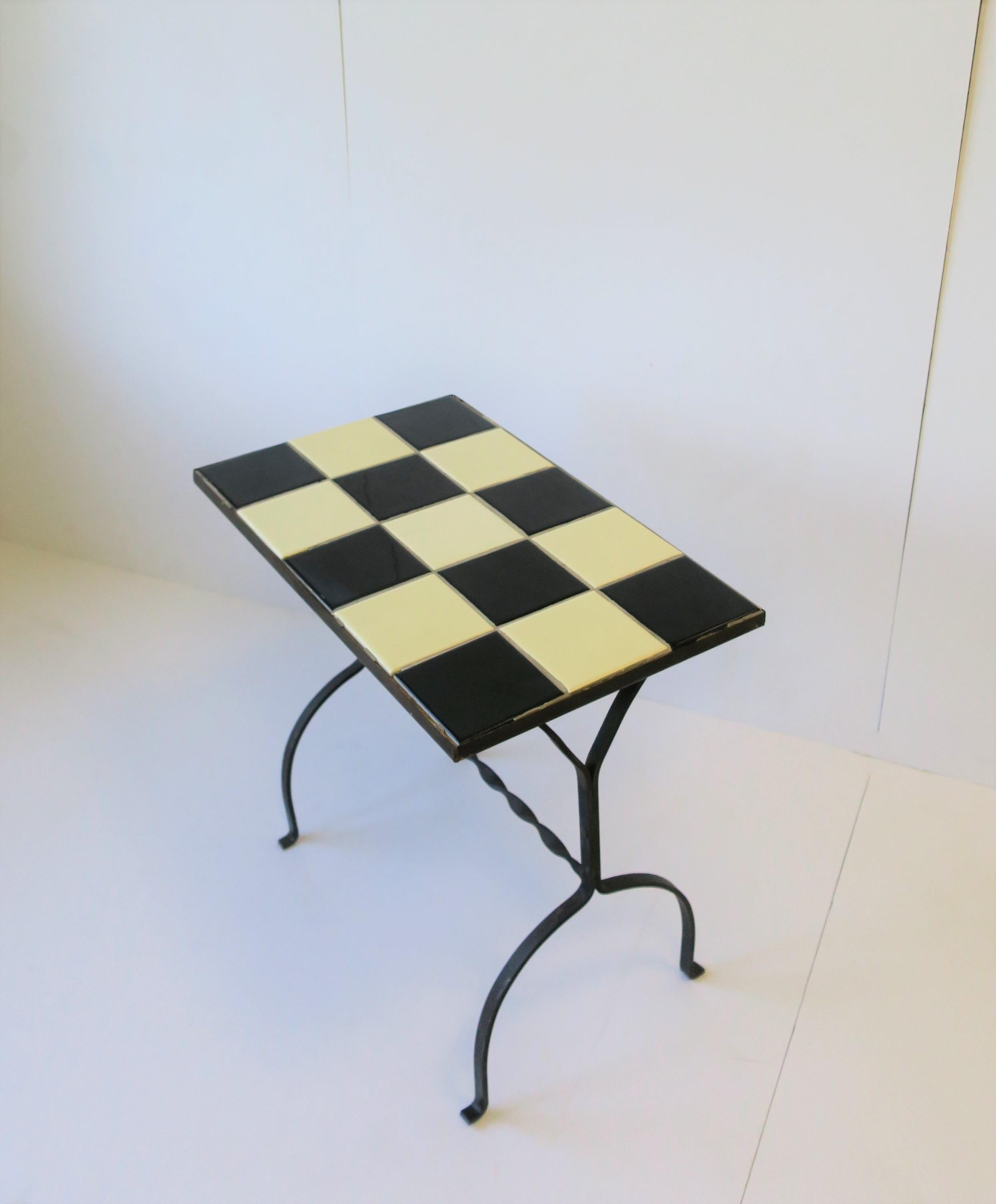 American Mid-Century Modern Black and White Mosaic Tile Side or End Table