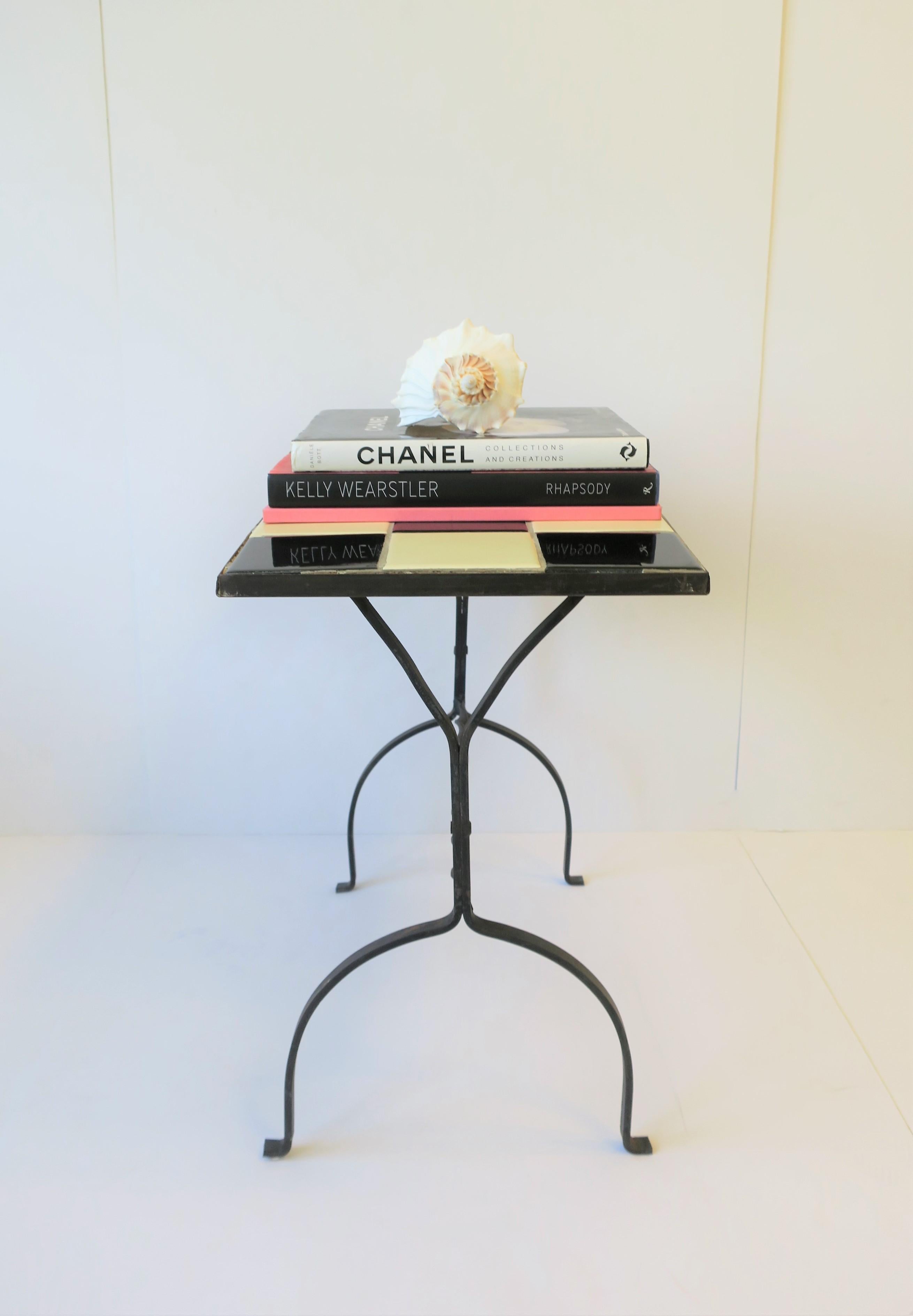 Metal Mid-Century Modern Black and White Mosaic Tile Side or End Table