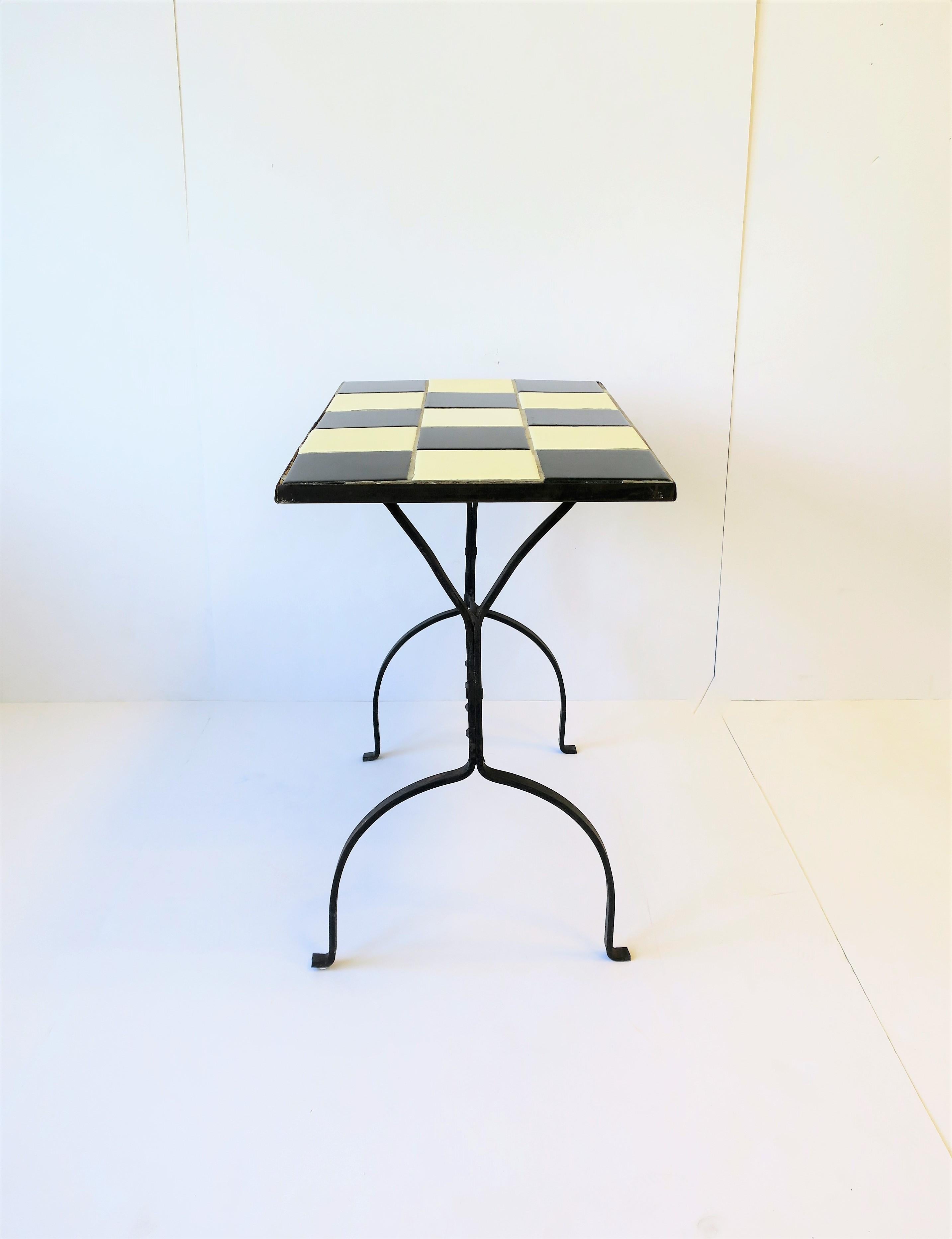 Mid-Century Modern Black and White Mosaic Tile Side or End Table 1