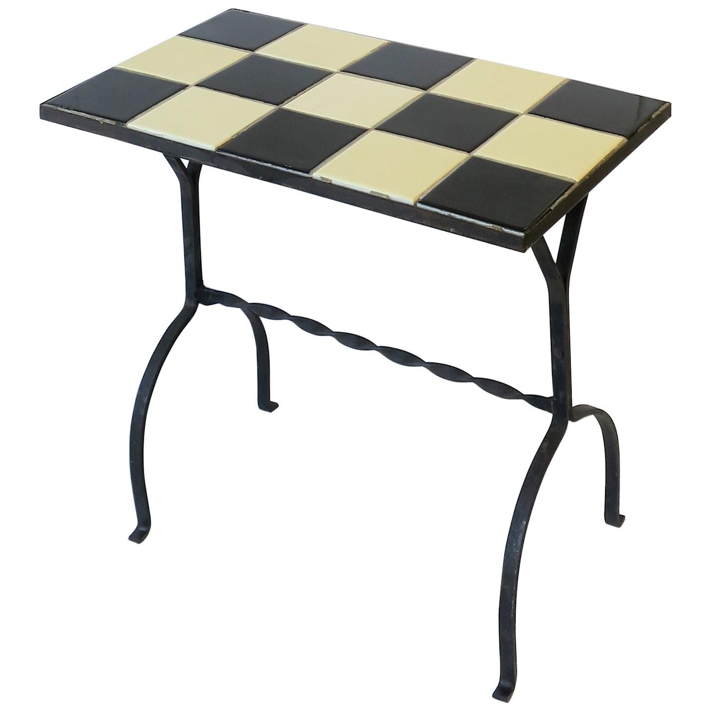 Mid-Century Modern Black and White Mosaic Tile Side or End Table