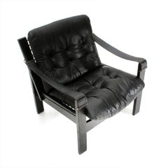 Mid-Century Modern Black Leather Armchair, 1970s