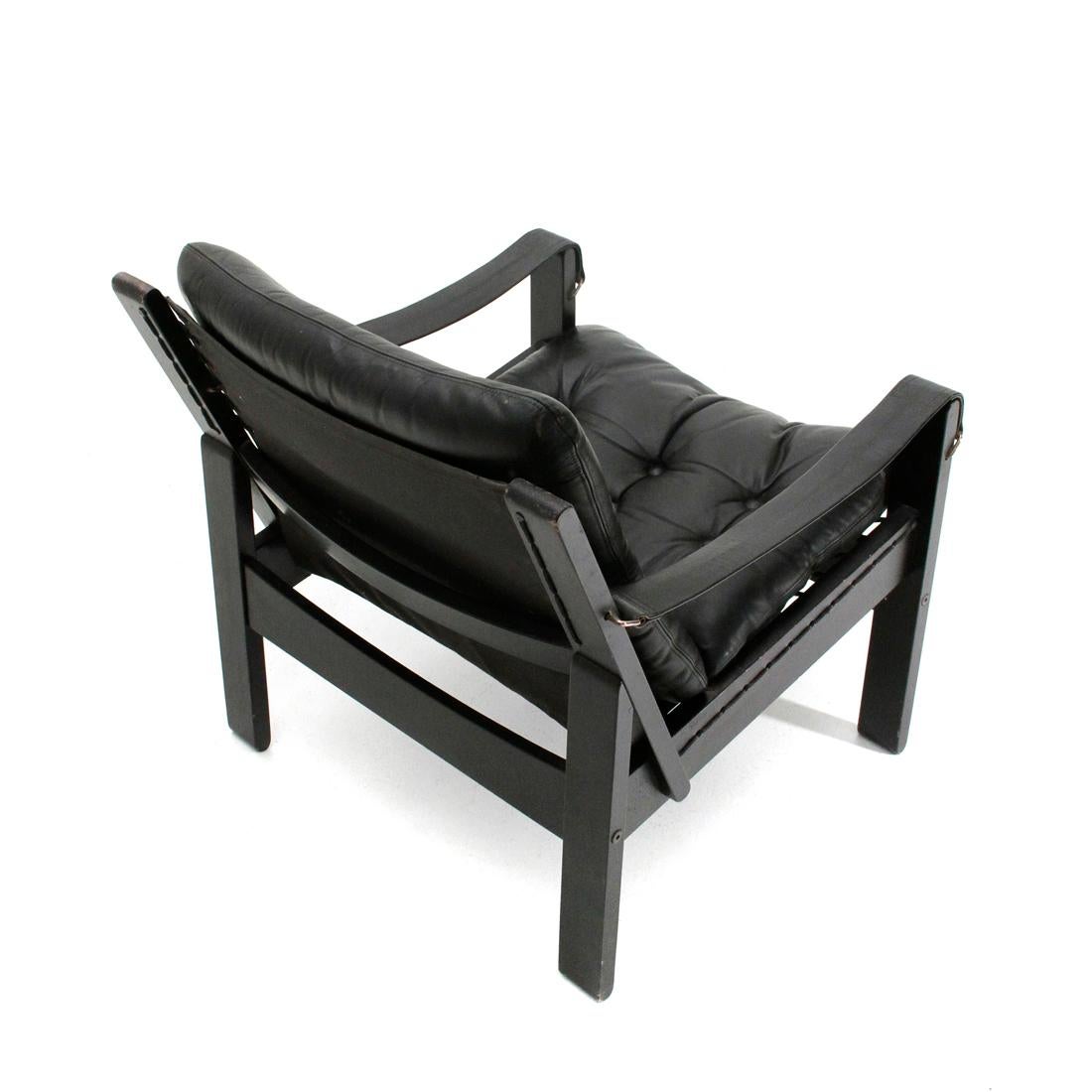 Norwegian Mid-Century Modern Black Leather Armchair, 1970s For Sale