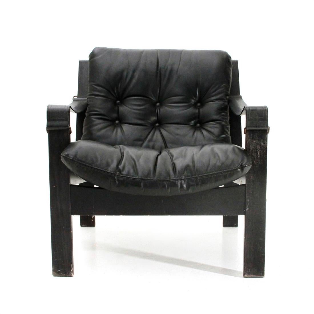 Mid-Century Modern Black Leather Armchair, 1970s For Sale 1