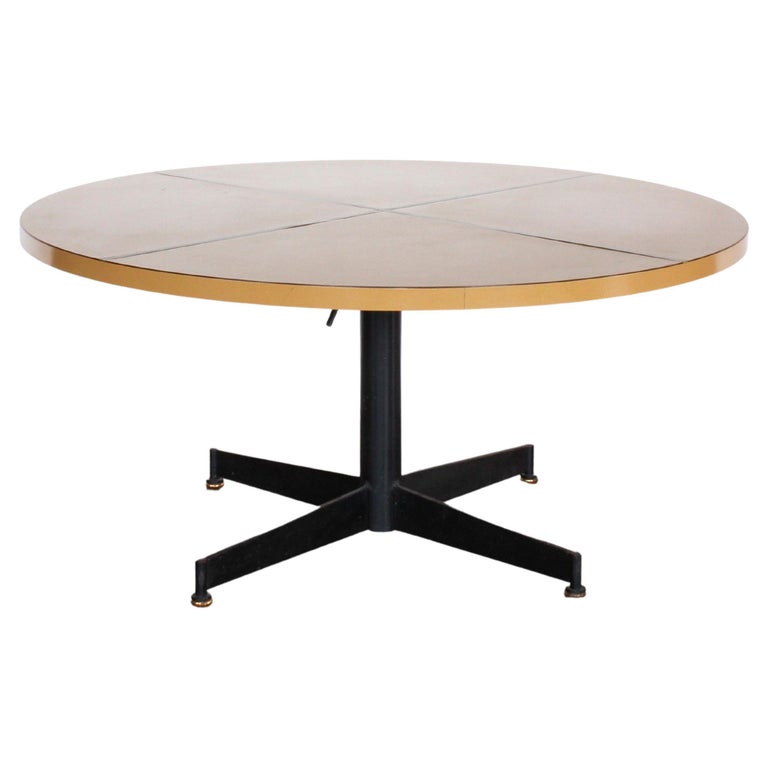 MidCentury Modern Blackened Iron and Melamine Table with Brass Inlay