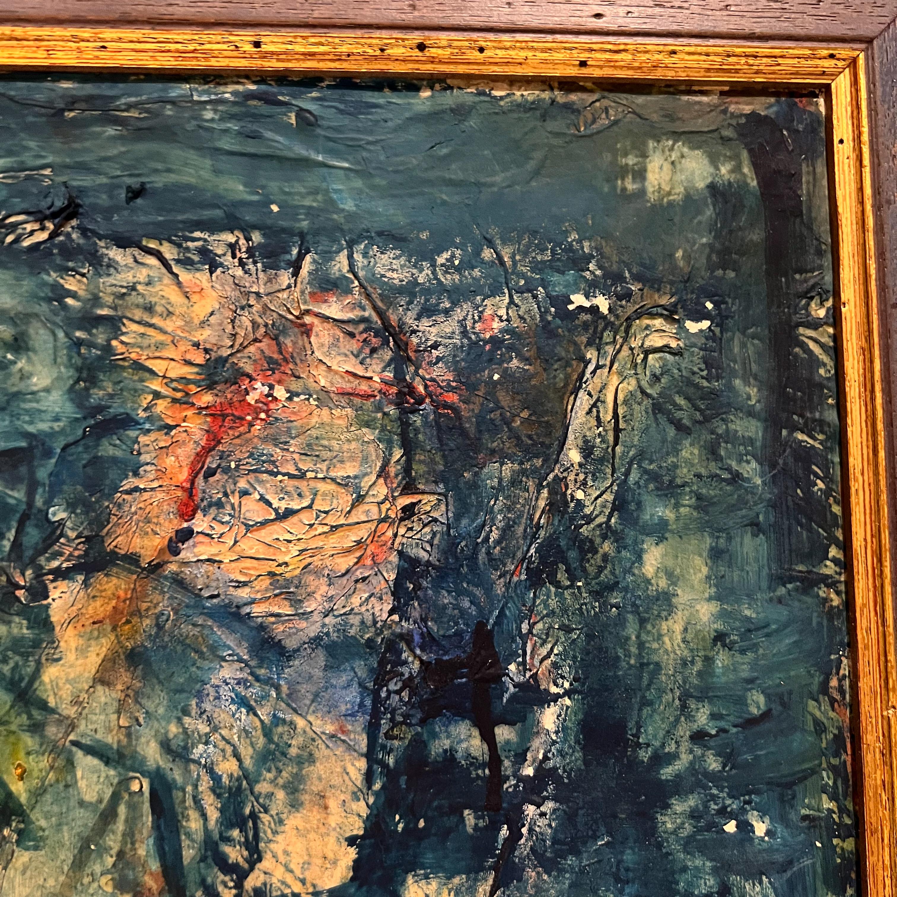 Blaue Kunst, Öl auf Leinwand, Abstrakter Expression, Helen Oguerran, Moderne der Mitte des Jahrhunderts 2