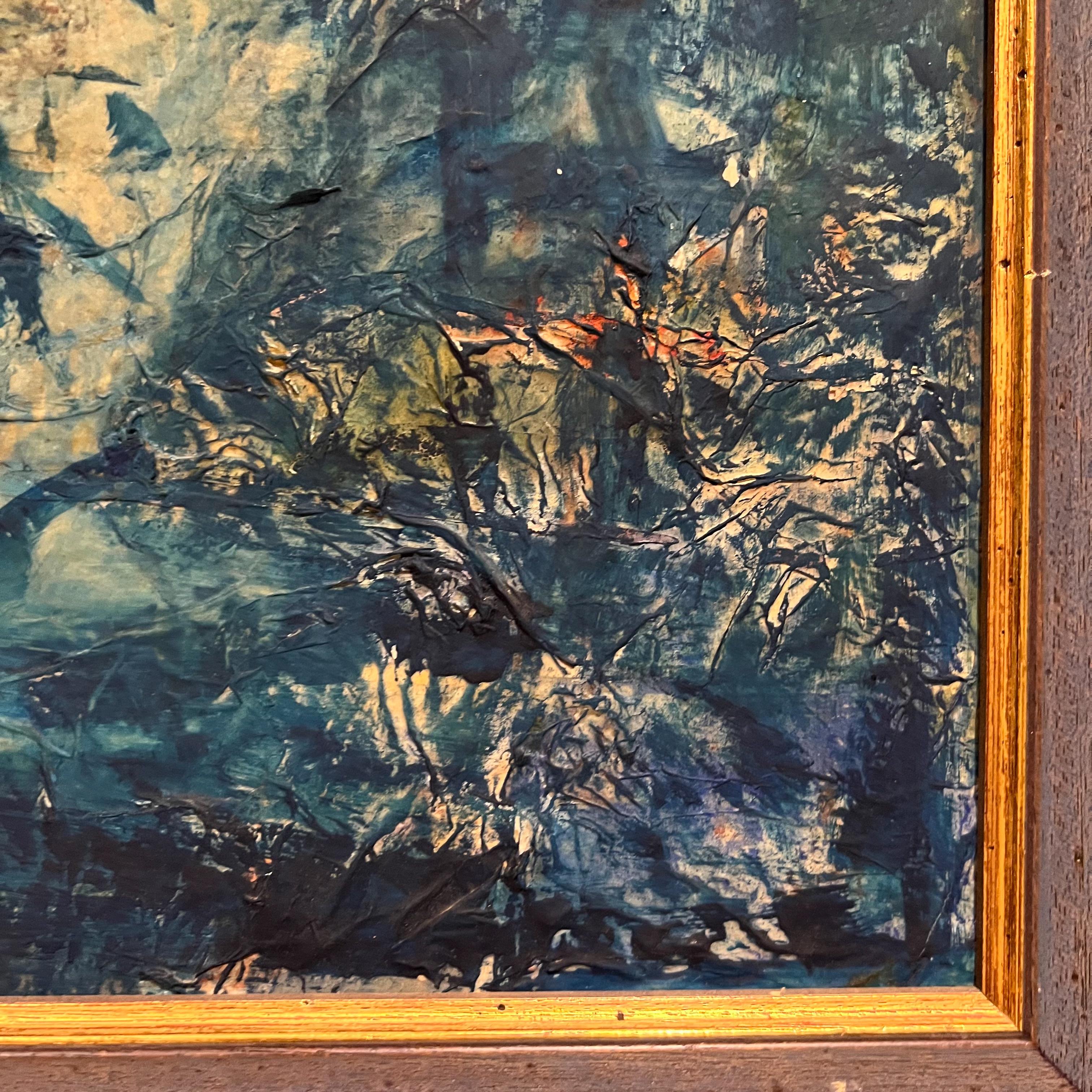 Blaue Kunst, Öl auf Leinwand, Abstrakter Expression, Helen Oguerran, Moderne der Mitte des Jahrhunderts 3