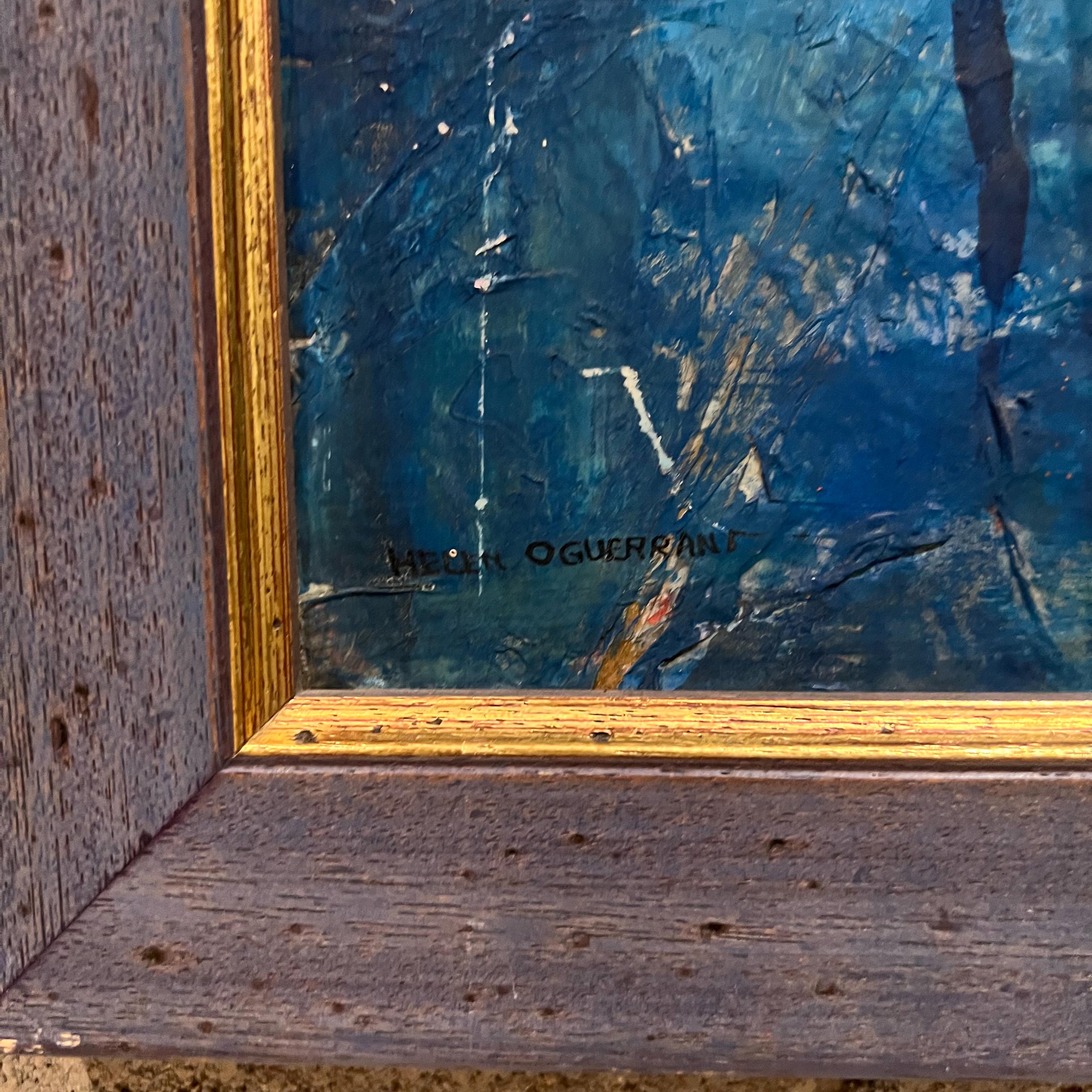 Blaue Kunst, Öl auf Leinwand, Abstrakter Expression, Helen Oguerran, Moderne der Mitte des Jahrhunderts 4