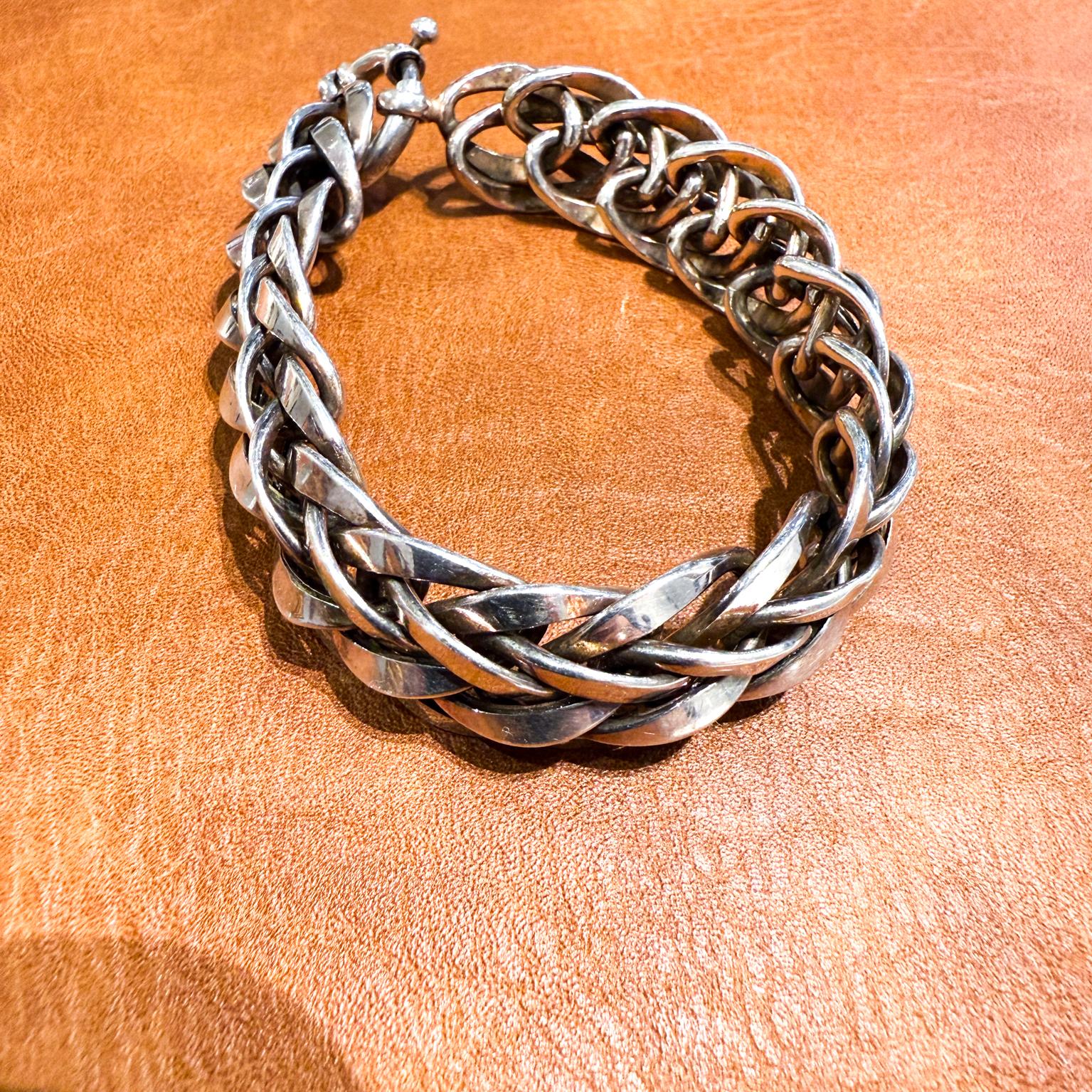 Bracciale a maglie d'argento intrecciate in stile Midcentury Modern in vendita 1