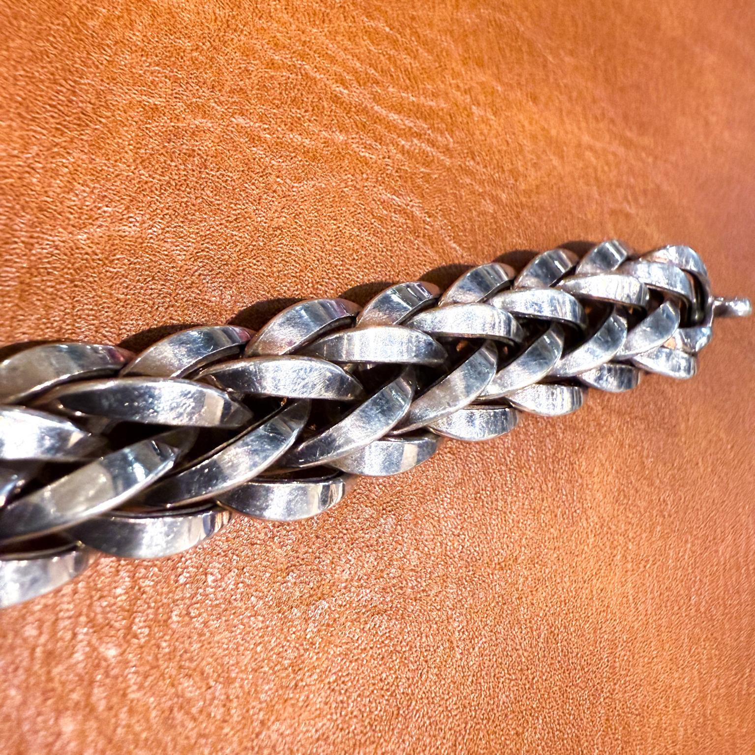 Bracciale a maglie d'argento intrecciate in stile Midcentury Modern in vendita 3