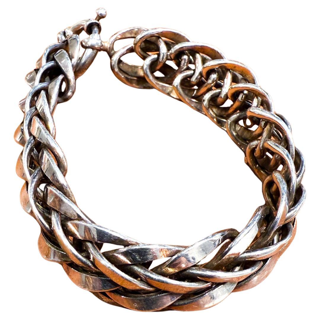 Midcentury Modern Braided Silver Link Bracelet