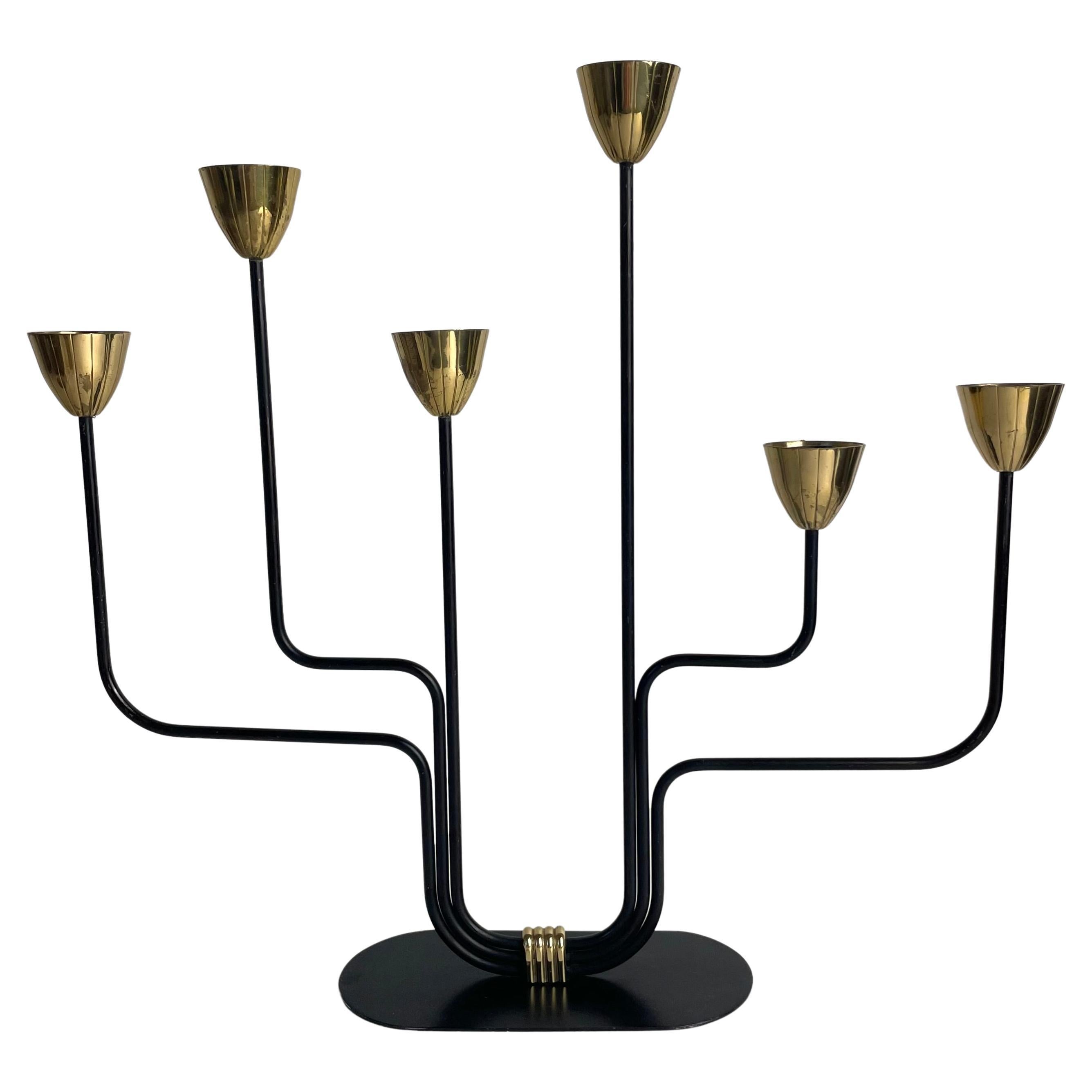 Chandelier à 6 bras en laiton moderne du milieu du siècle dernier, Gunnar Ander pour Ystad-Metall, Suède