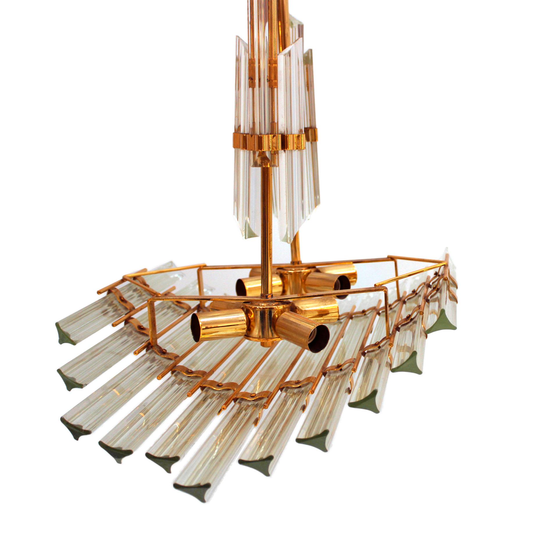 Spanish Midcentury Modern Brass and Murano Glass Ceiling Lamp by Rafaél Tormo 1970 For Sale