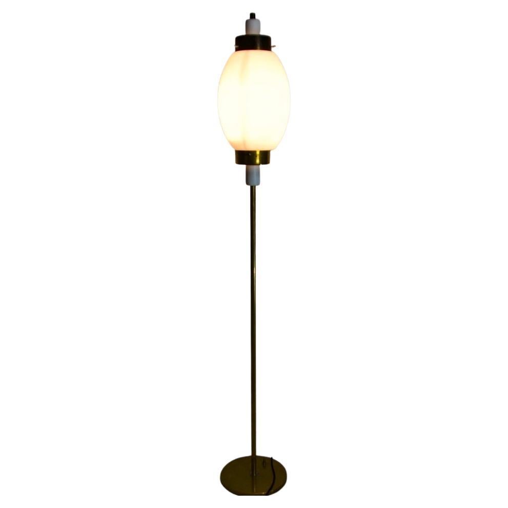 Midcentury Modern Brass and Opaline Glass Italian Floor Lamp, 1960s