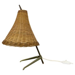 midcentury modern brass and rattan Table Light by J.T KALMAR, Austria, 1950s