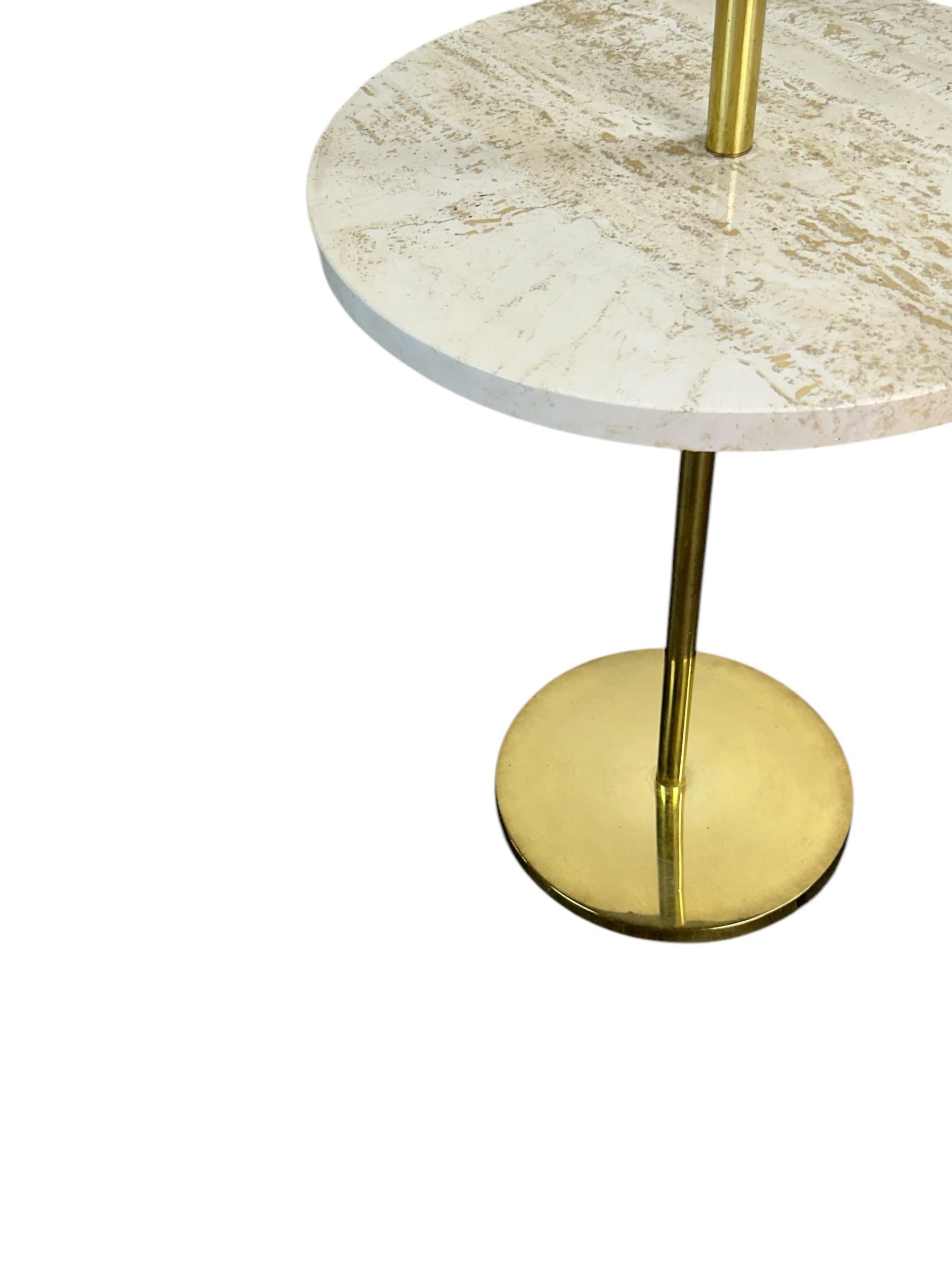 Midcentury Modern Brass and Travertine Floor Lamp w/ Tray Table Laurel Lamp Co For Sale 4