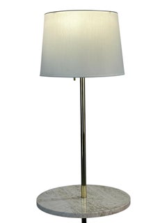 Midcentury Modern Brass and Travertine Floor Lamp w/ Tray Table Laurel Lamp Co