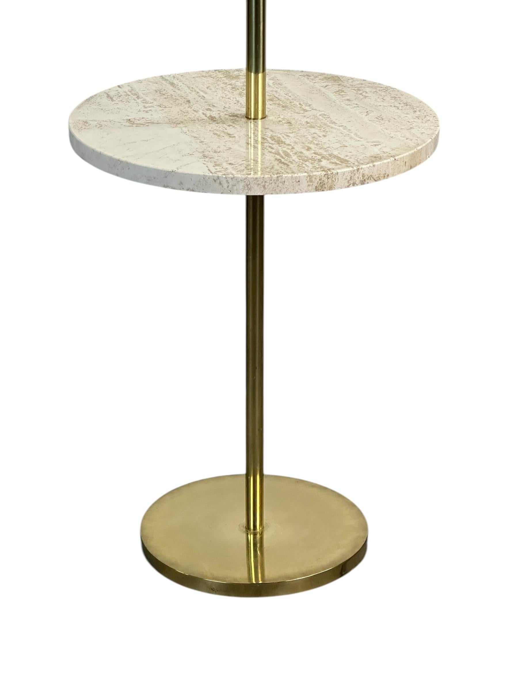 Mid-Century Modern Midcentury Modern Brass and Travertine Floor Lamp w/ Tray Table Laurel Lamp Co For Sale