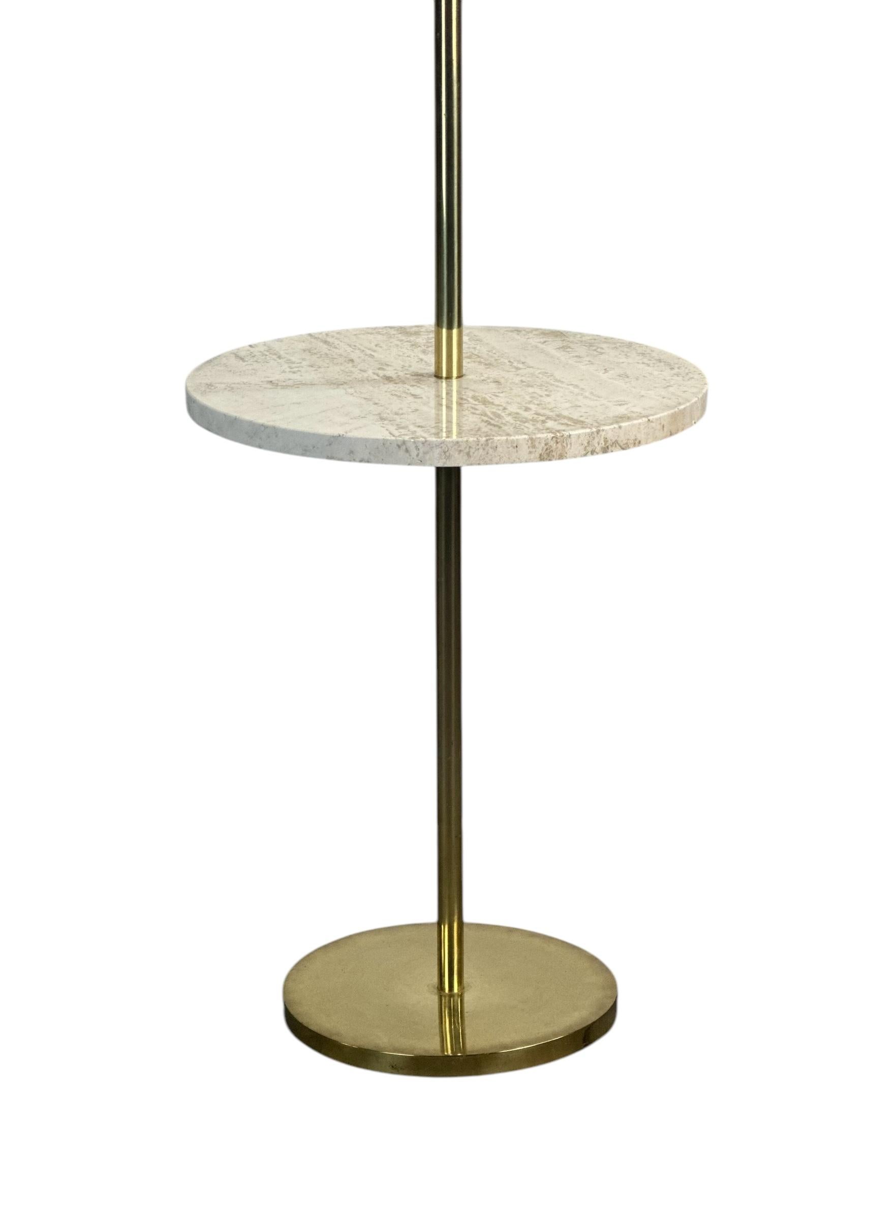 North American Midcentury Modern Brass and Travertine Floor Lamp w/ Tray Table Laurel Lamp Co For Sale